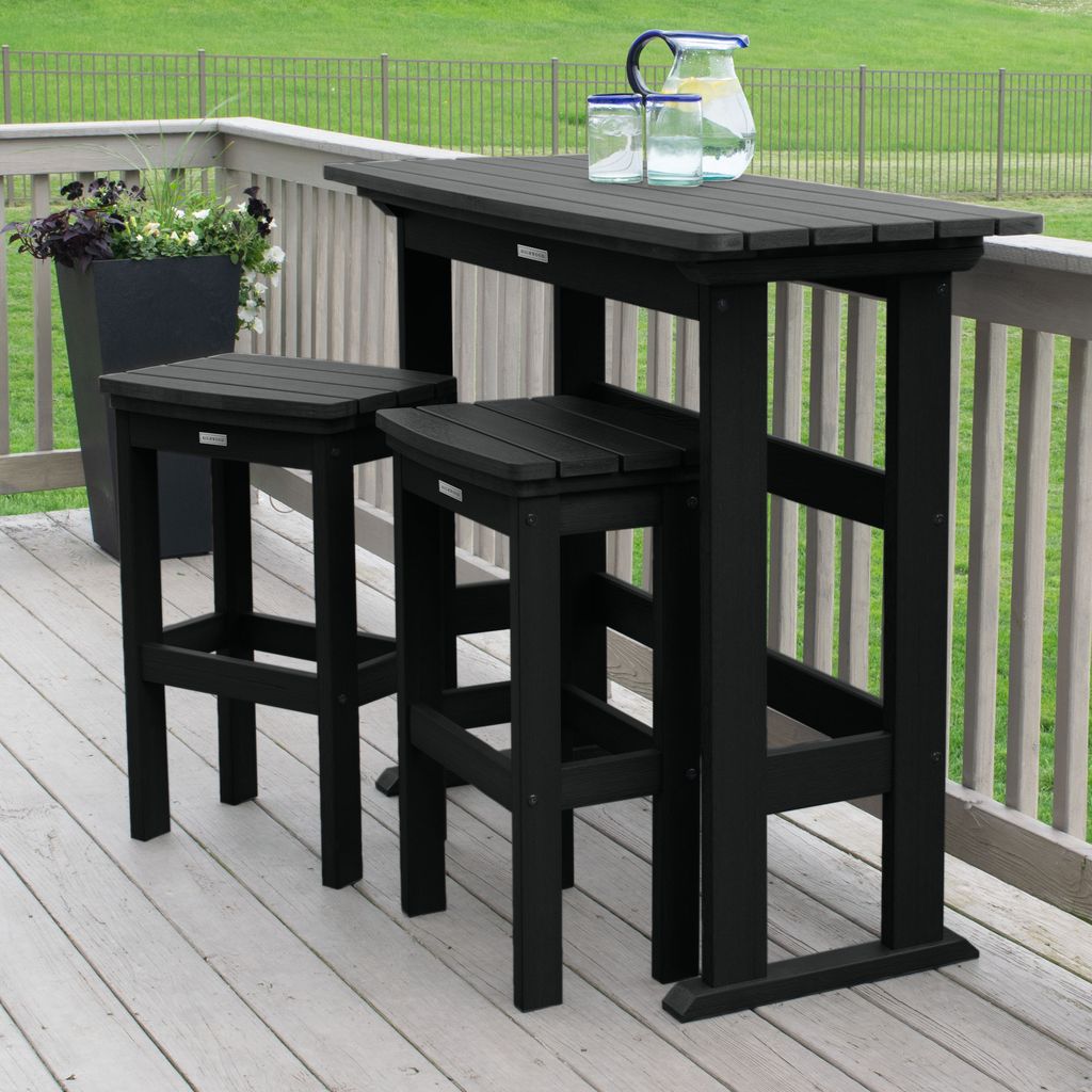 highwood AD-KITBALC2-BKE The Lehigh 3 -Piece Black Bar Height Patio Dining Set Plastic Rectangle Table with 2 Stationary Chairs