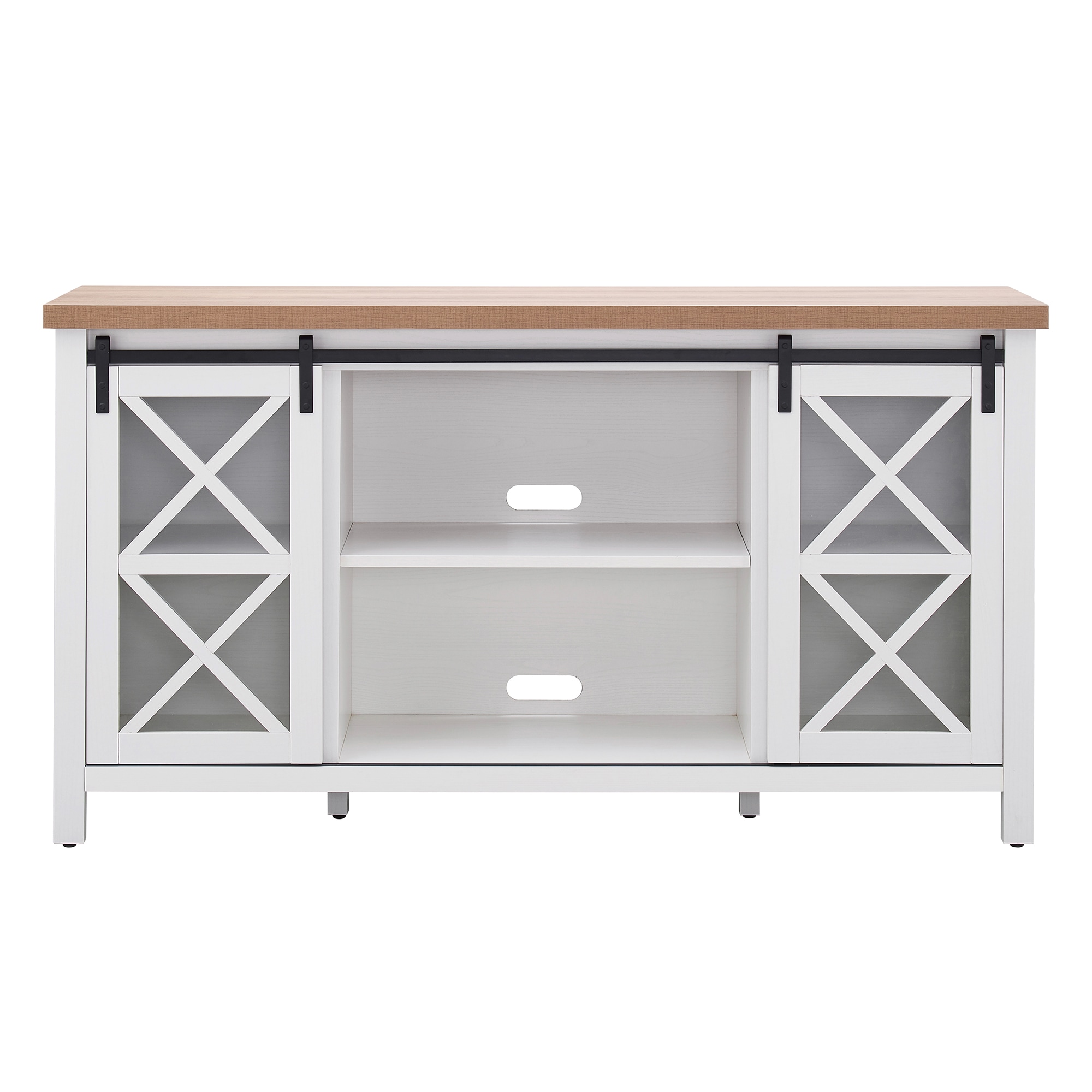 Clementine 58" White and Golden Oak Modern Farmhouse TV Stand
