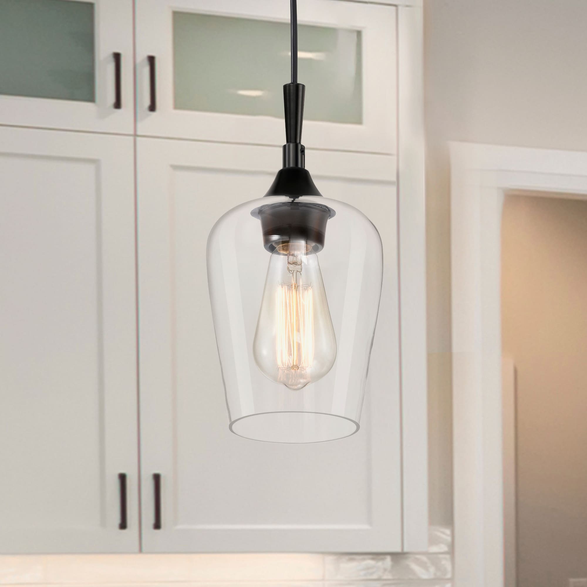 Edvivi EPJ2925BK Arlo Matte Black Modern/contemporary Clear glass Bell Mini Hanging Pendant light