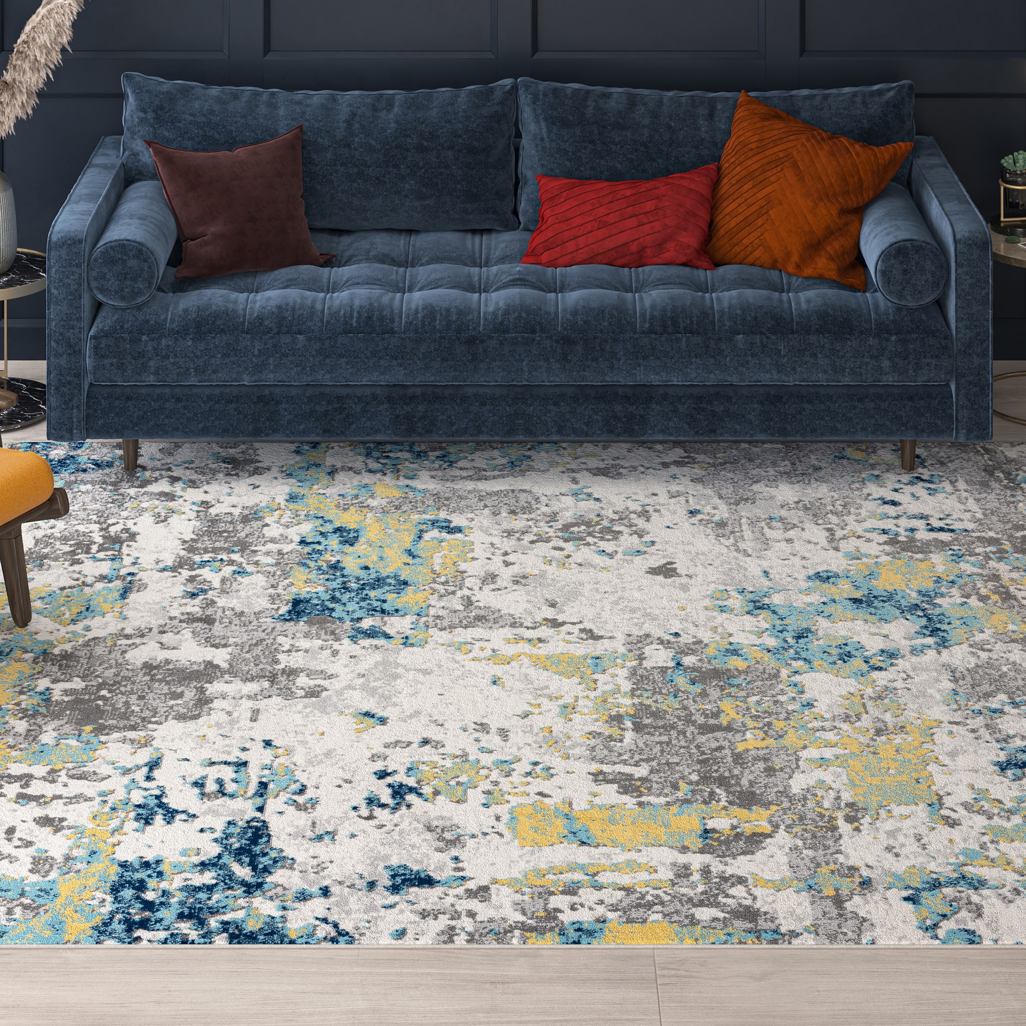 Tayse DYN1011 5X8 Dynamic 5 x 8 (ft) Loomed Polypropylene Blue/Gold Rectangular Indoor Area rug
