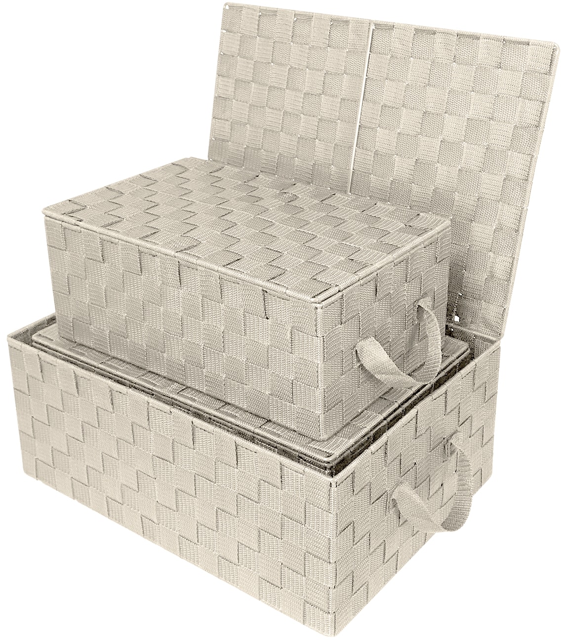 Beige Woven Fabric Storage Basket Set with Lids