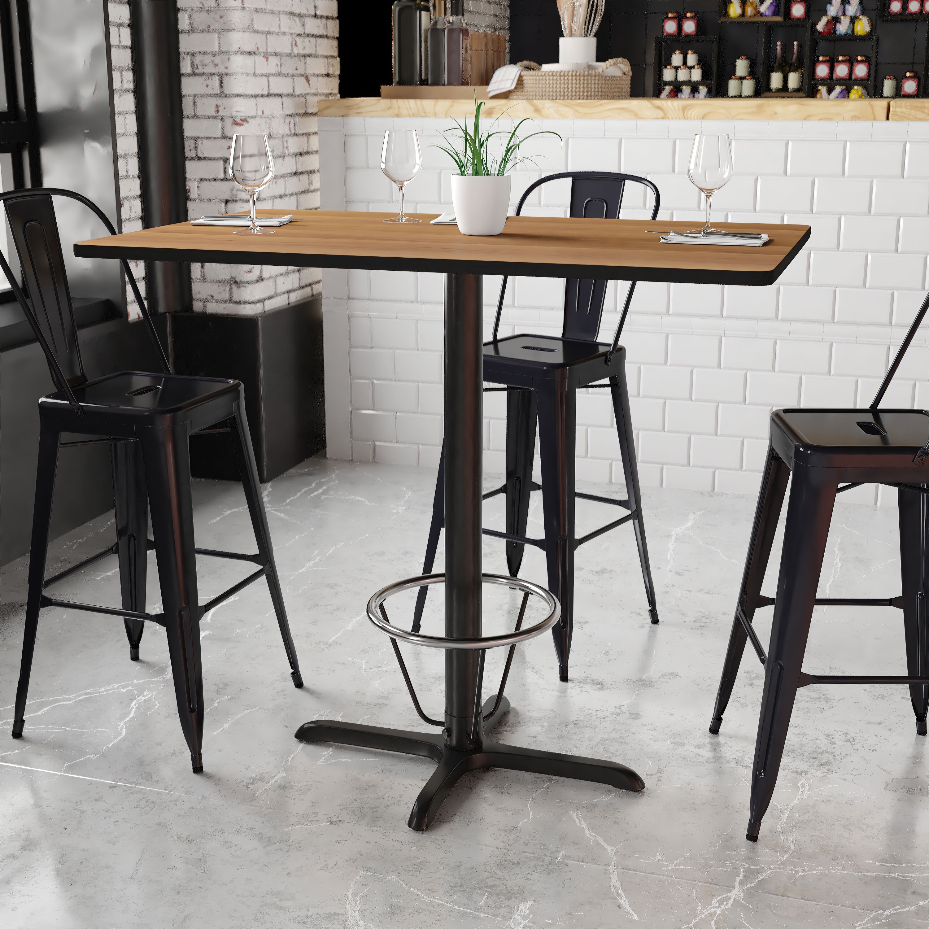Flash Furniture 889142218593 Walnut Contemporary/Modern Bar Table, Wood veneer with Black Metal 48-Inches L x 43.13-Inches H