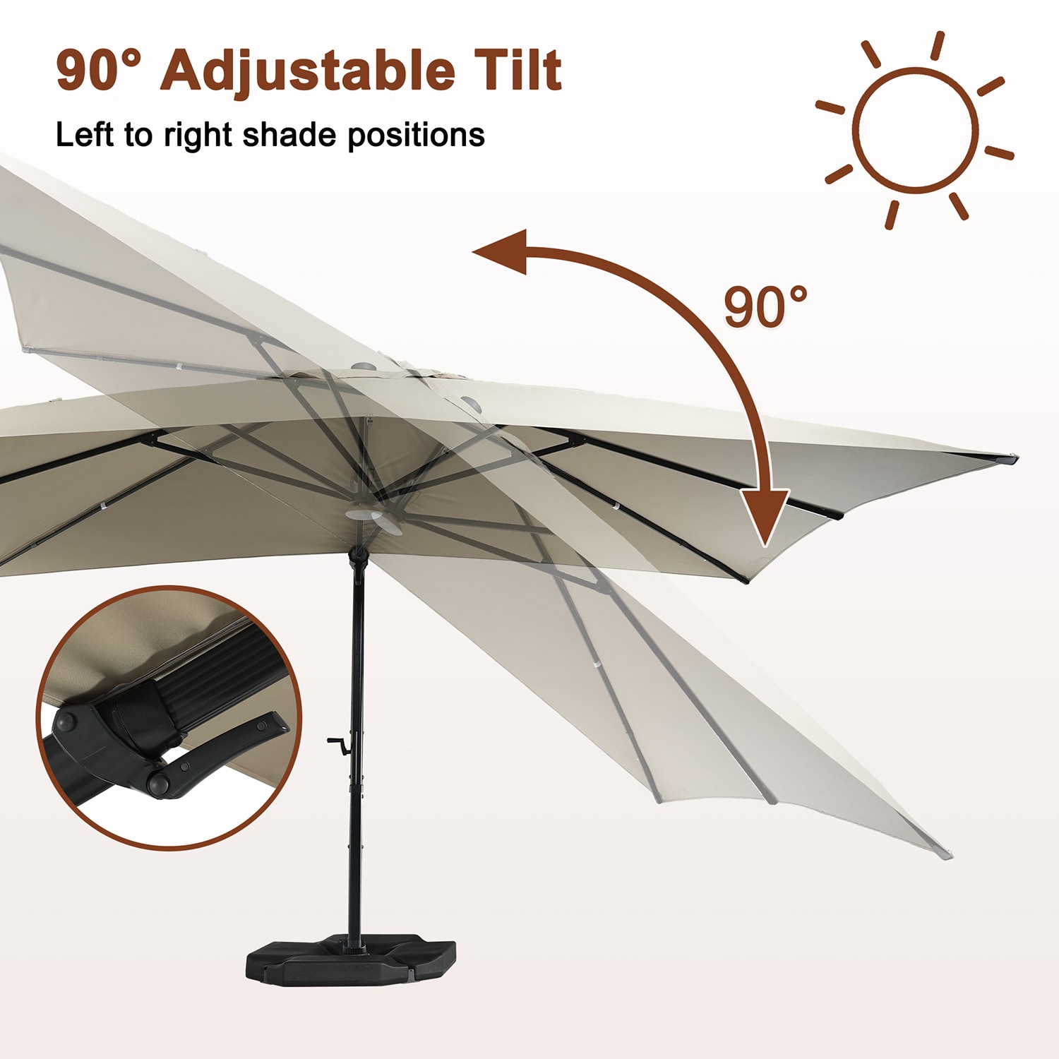 Mondawe 13-ft Aluminum Tan Cantilever Patio Umbrella With Lights And ...