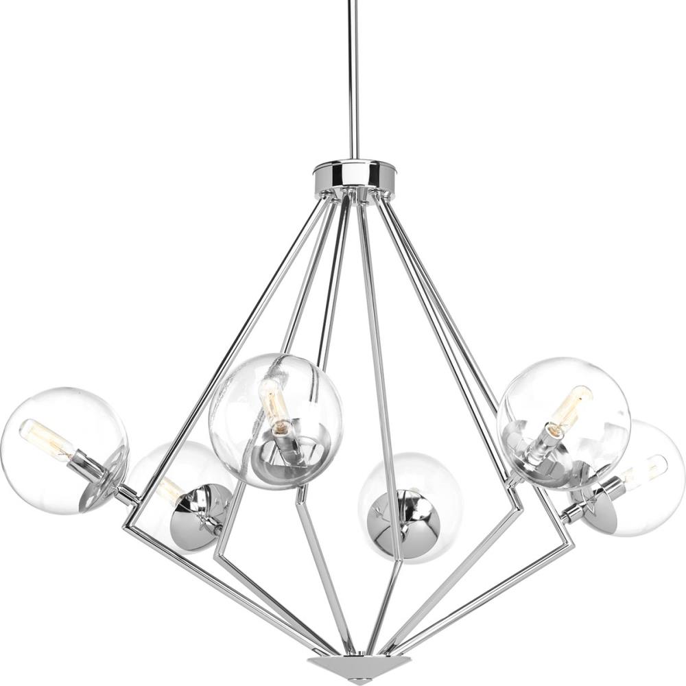 Progress Lighting P4756-15 Mod 5-Light Polished Chrome Mid-century Led; Dry rated Chandelier