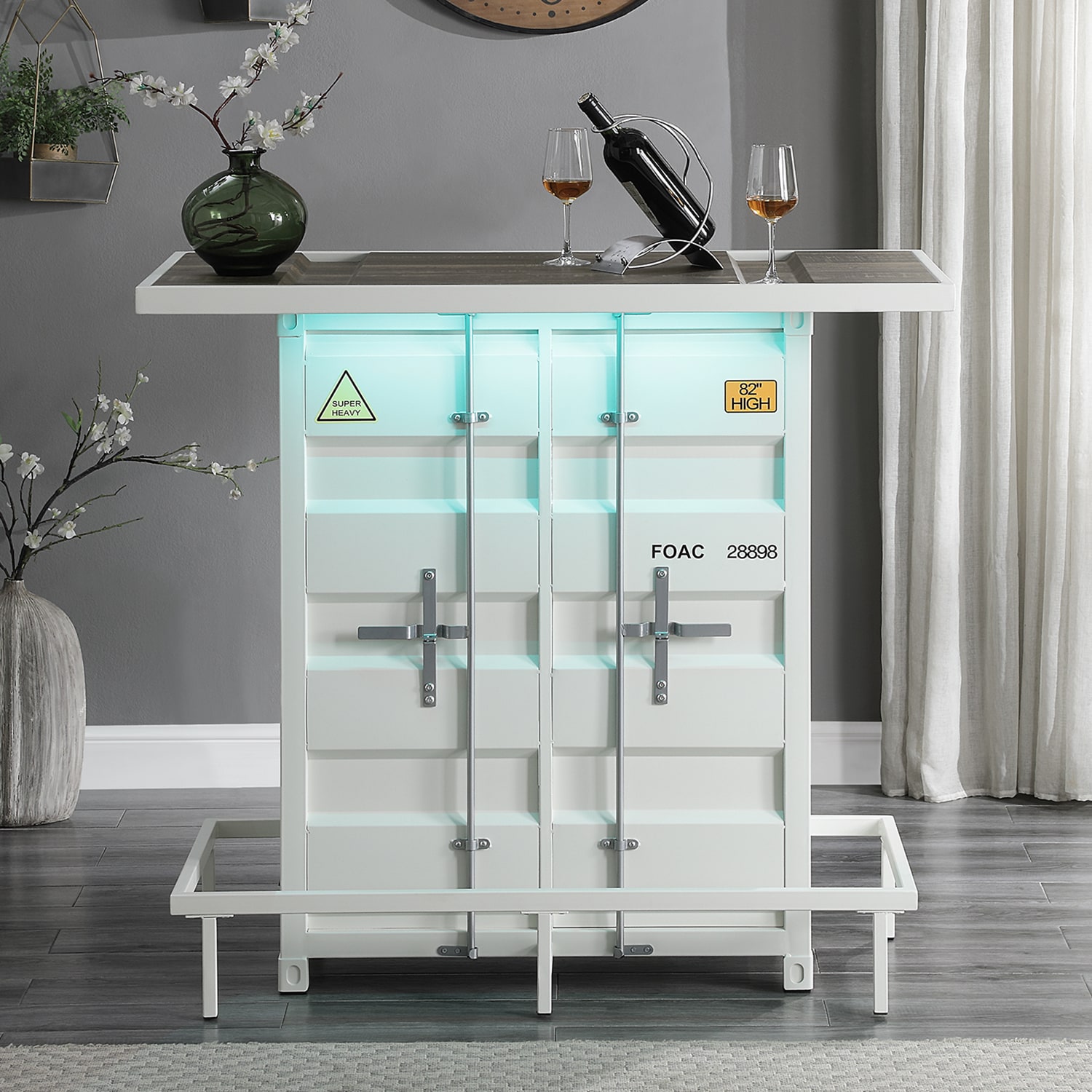 Furniture of America IDF-3789WH-BT Neptune White Contemporary/Modern Bar Table, Wood with White Metal 47.25-in L x 42.88-in H
