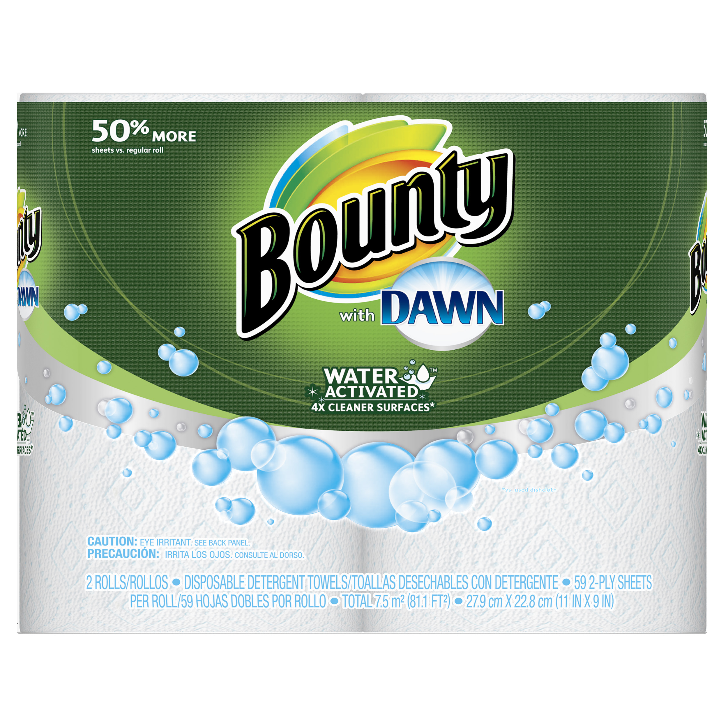Bounty with Dawn Paper Towels Water Activated 59 2-Ply Sheets/Roll 50% More 4 