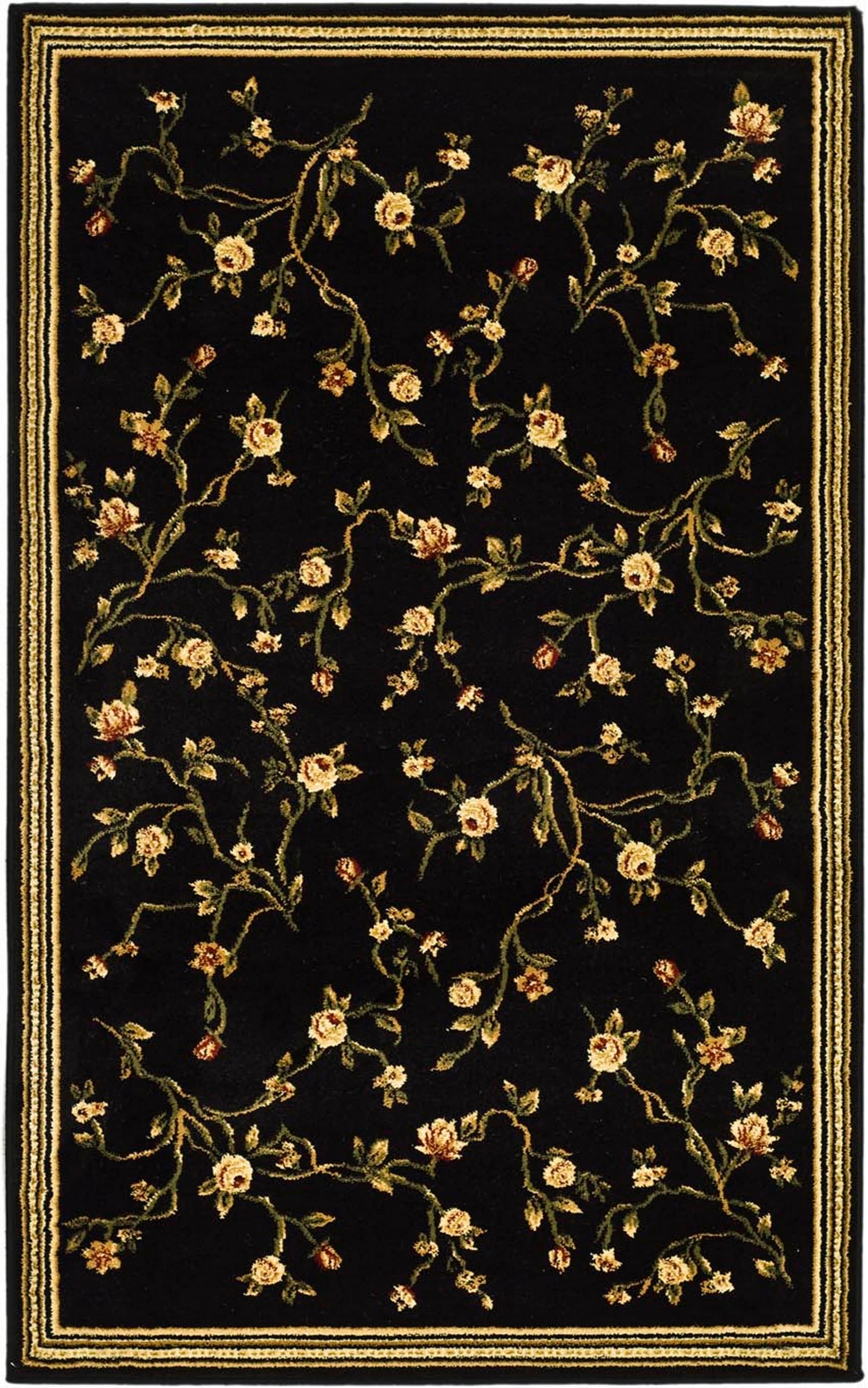 Black Floral Hand-Knotted Synthetic Area Rug, 3'3" x 5'3"