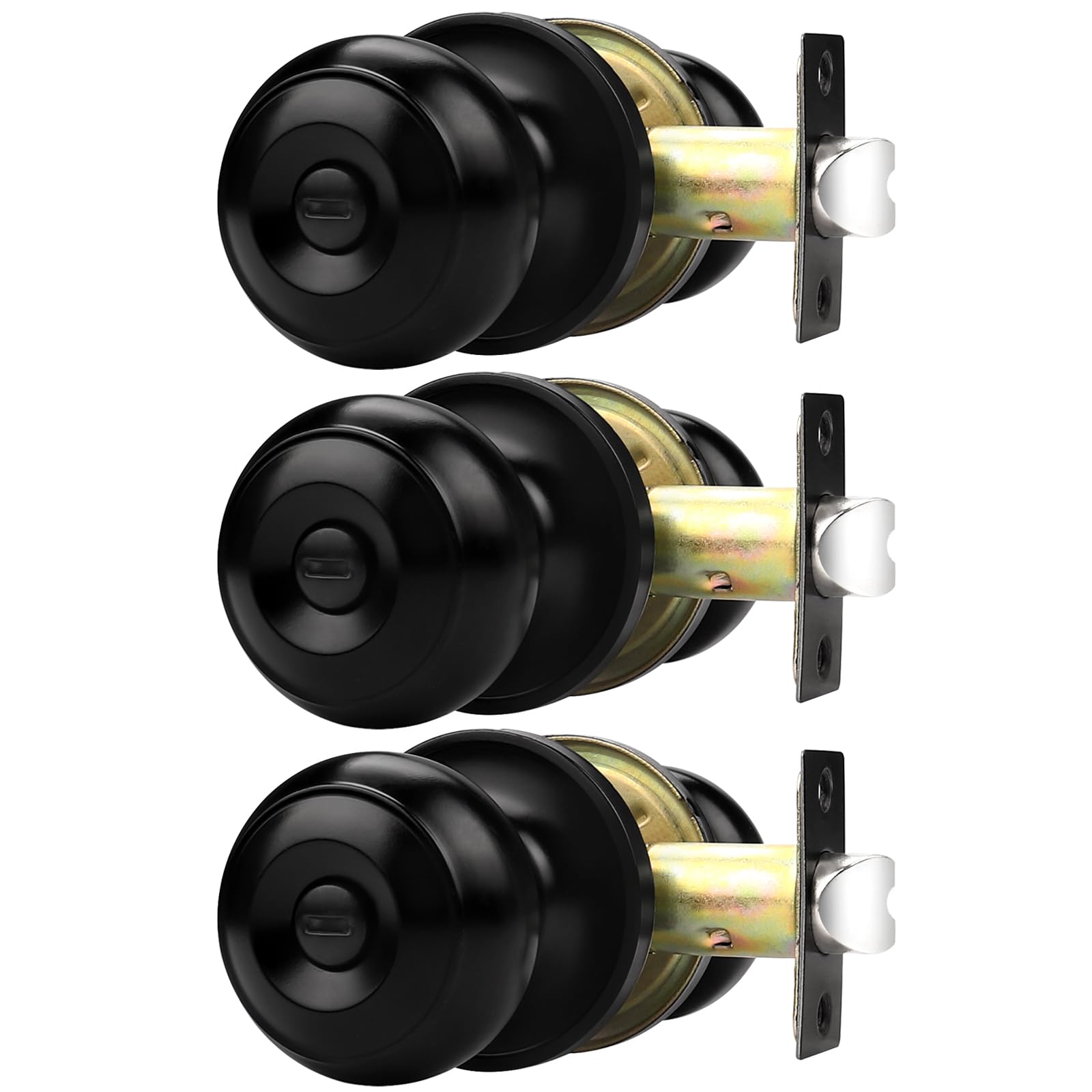 Linder Group Inc Matte Black Door Knobs Privacy Interior Door Handles Keyless Locking for Bedroom or Bathroom Adjustable Latch Fits Standard Doors 3 Pack