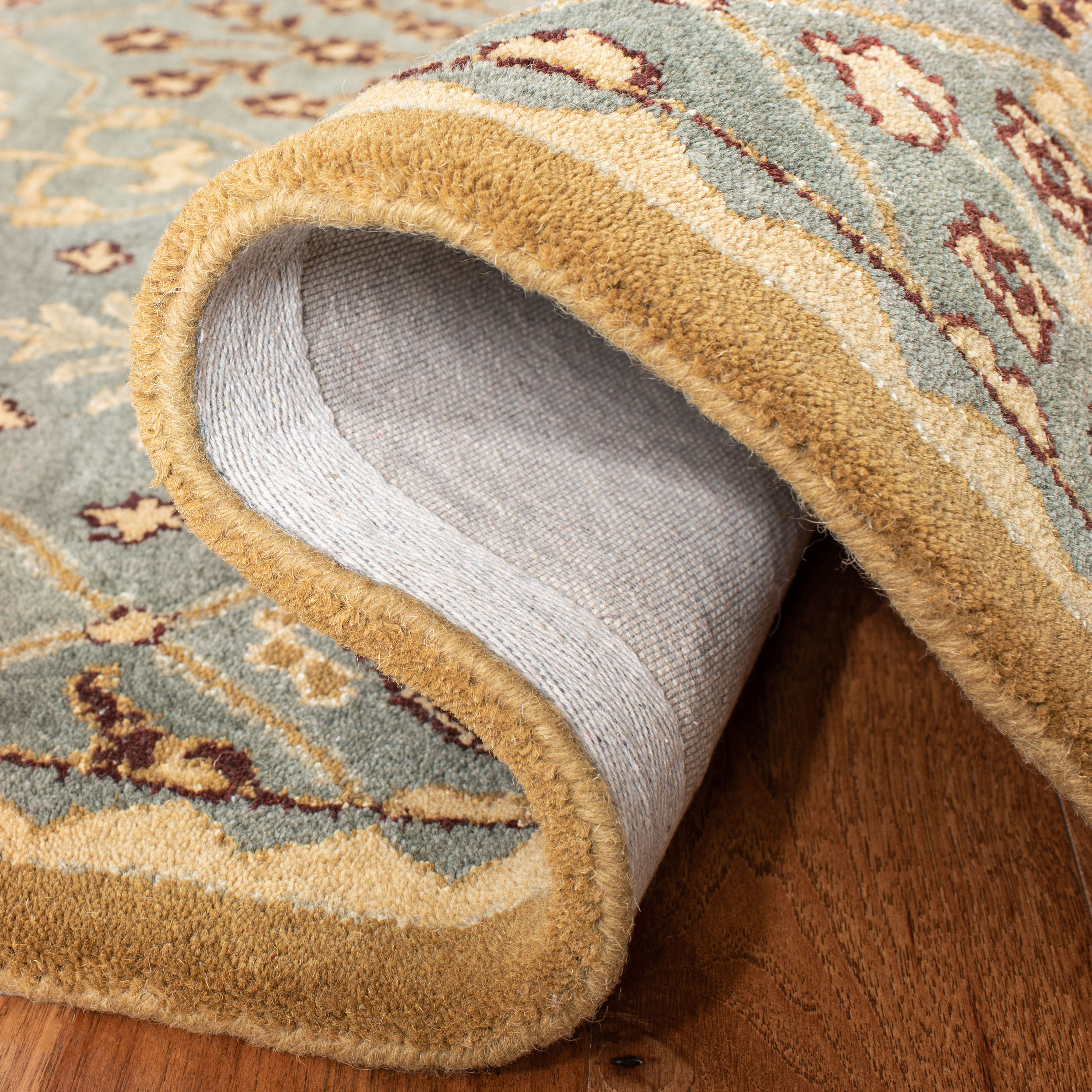 Handmade Light Blue and Gold Wool Runner Rug