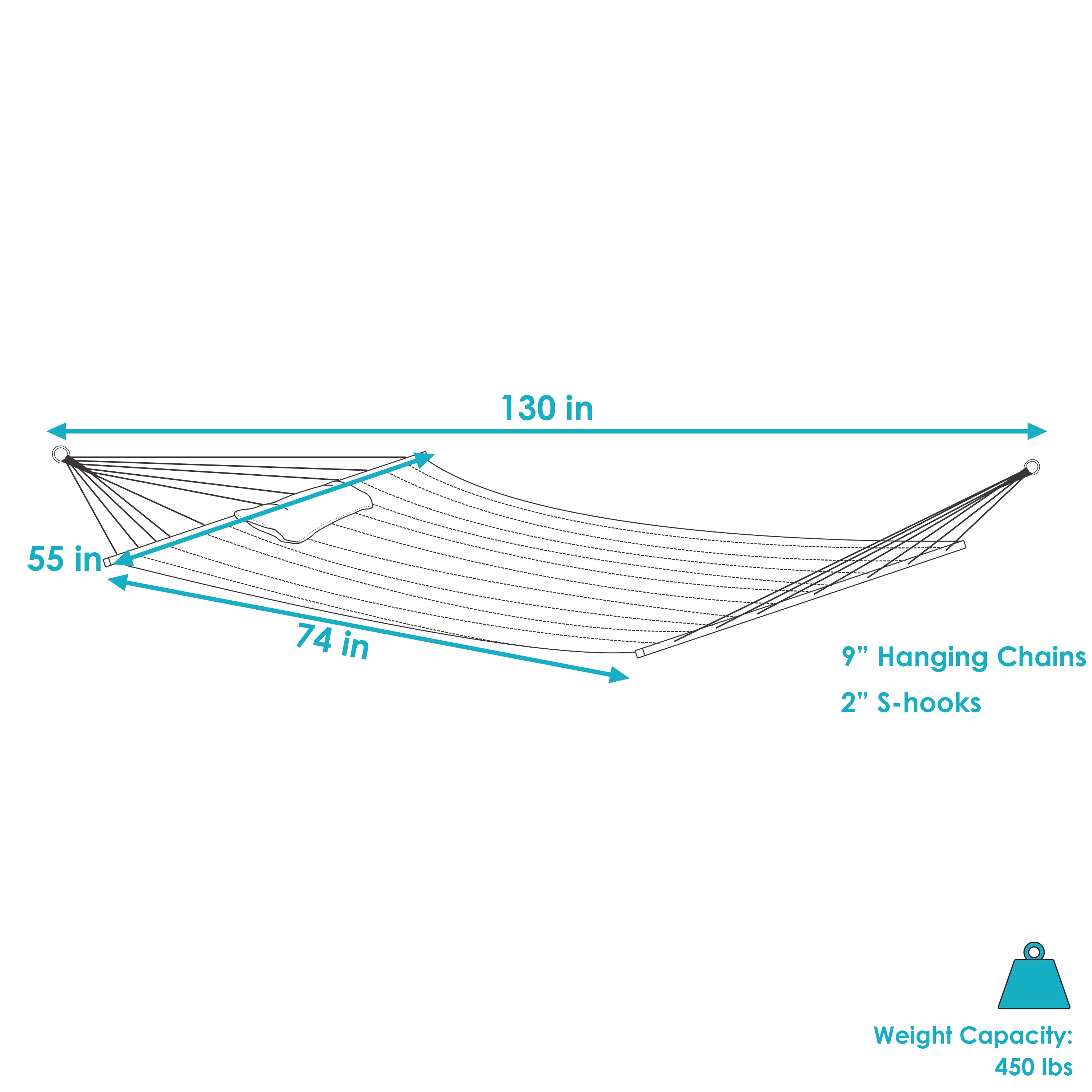 Sunnydaze Decor Quilted Fabric Hammock 2-Person with Spreader Bars