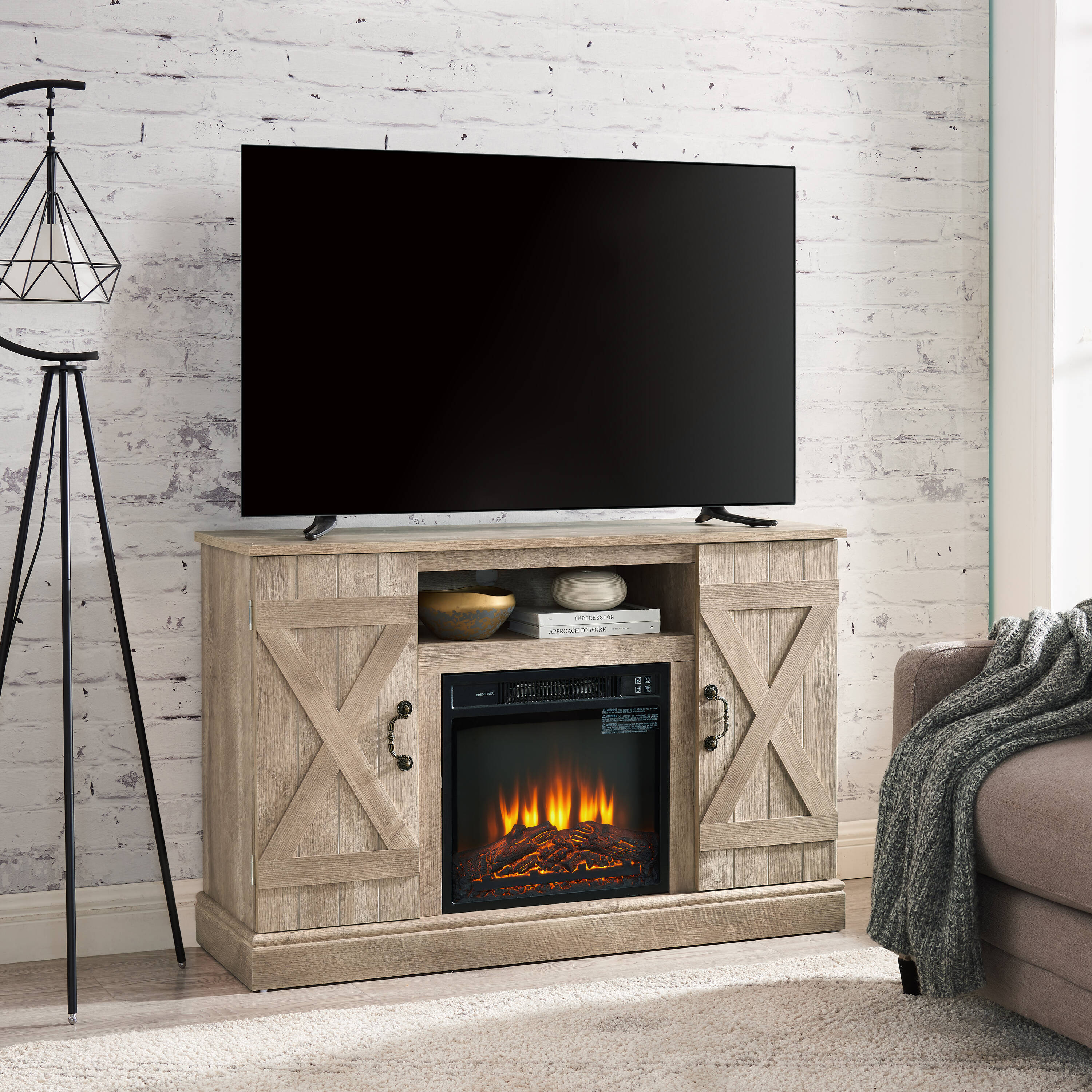 Mondawe 47-in W Light Gray TV Stand with Fan-forced Electric Fireplace MO-YL8S001 Sansujyuku sansujyuku.com