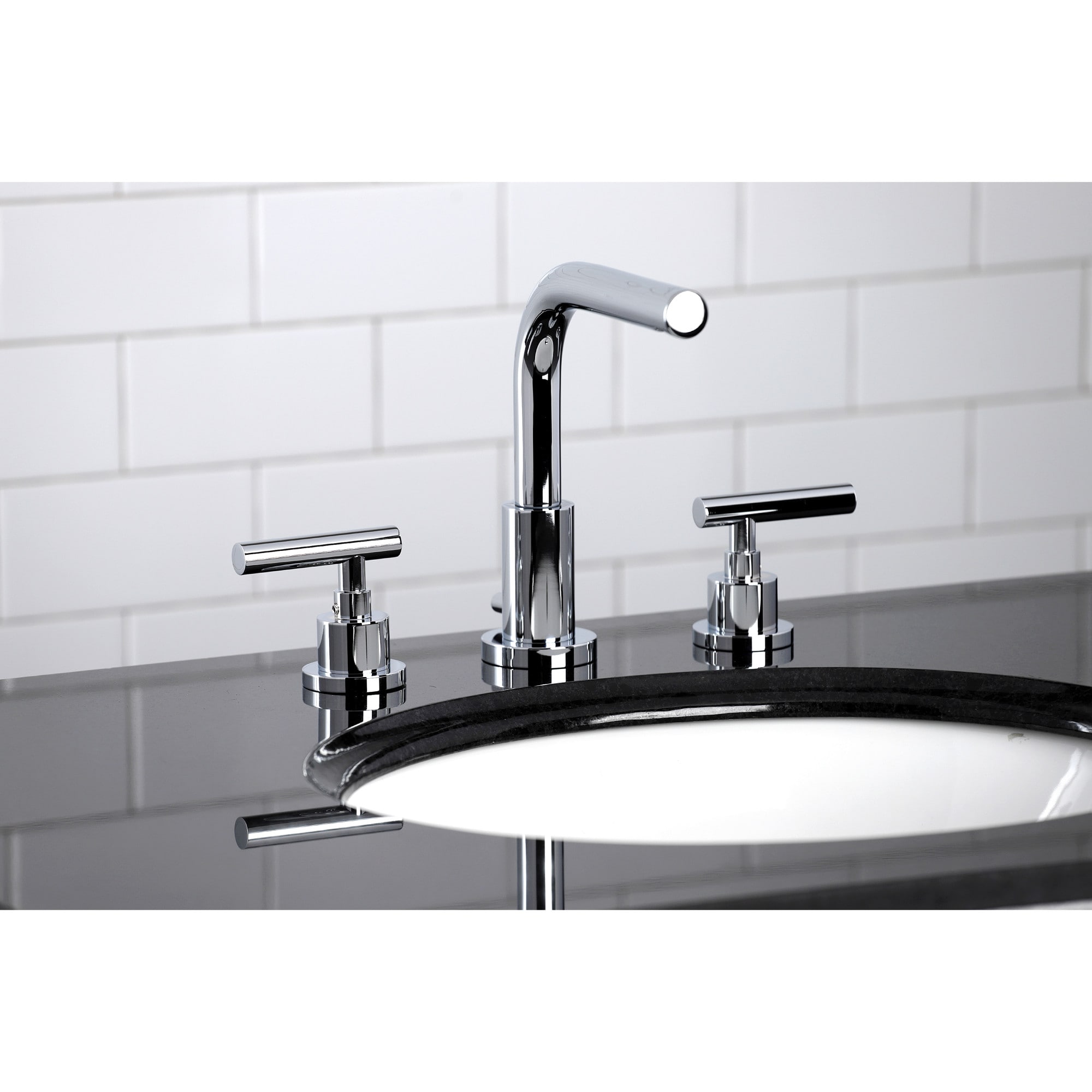 Kingston Brass WLFSC8951CML Manhattan Polished chrome Widespread 2-handle High-arc Residential Handle Bathroom Sink Faucet with Drain
