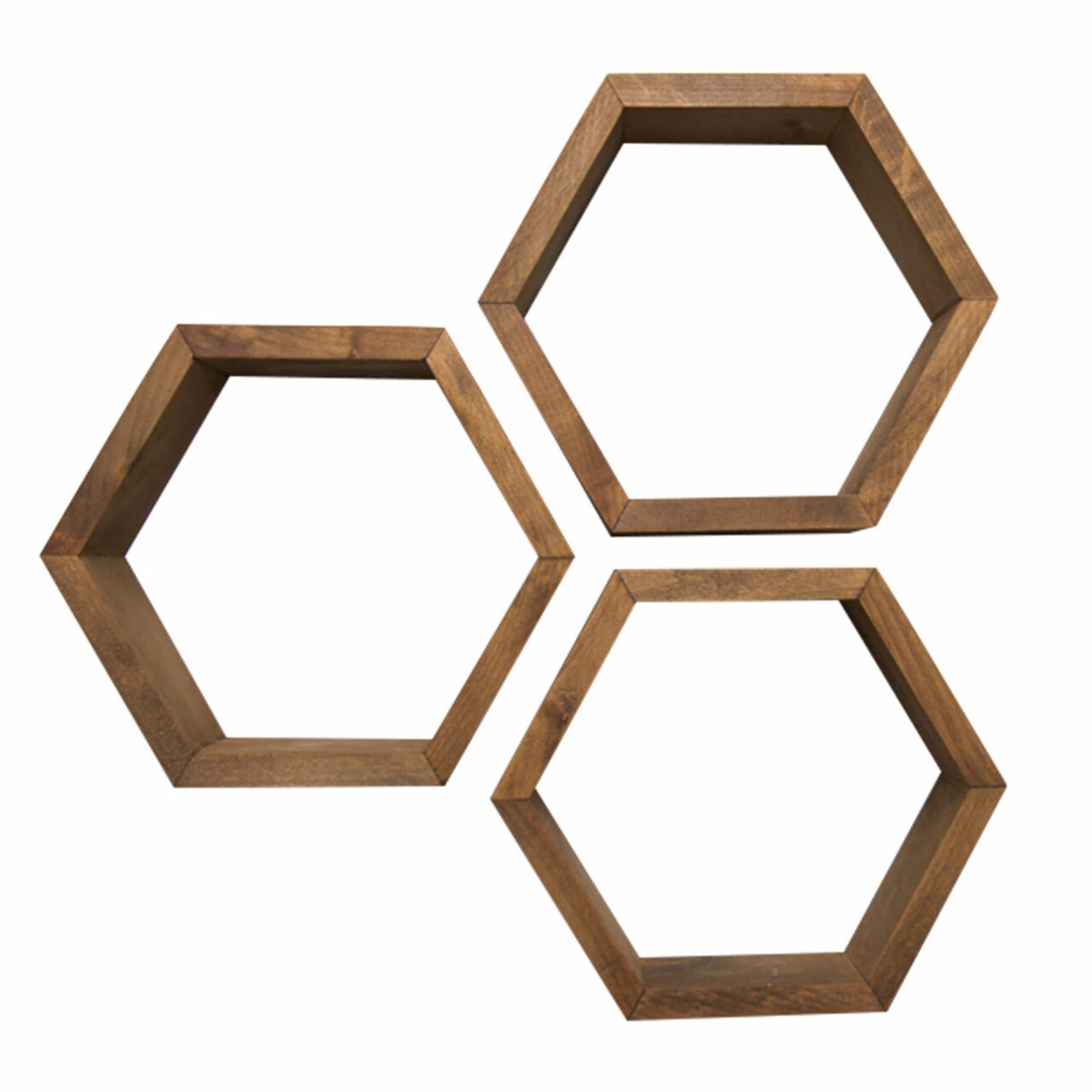 TRINITY HEX-SET3-SW 11.75-Inches L x 4-Inches D x 10.13-Inches H Walnut Wood Angular Floating shelf 3 Decorative Shelves