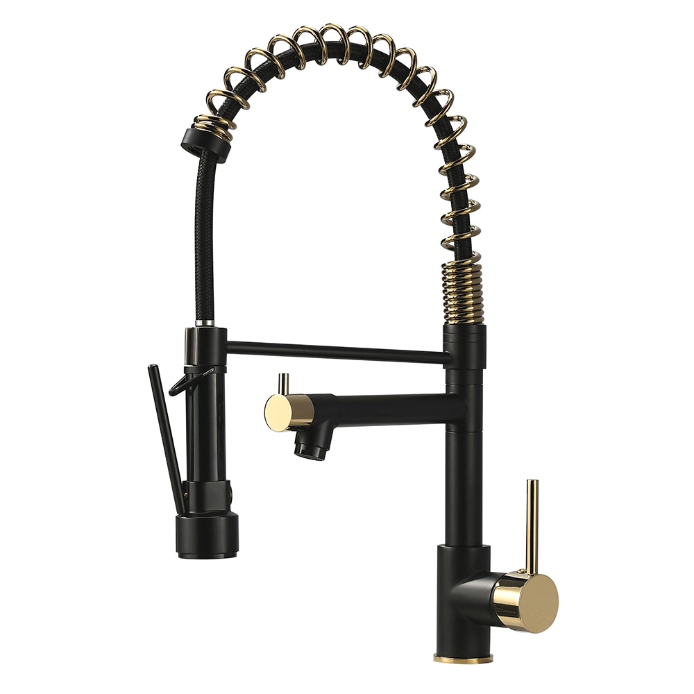 Fapully FA-B-1006BG Matte BlackGold Single Handle Deck-mount Pull-down Kitchen Faucet with Sprayer