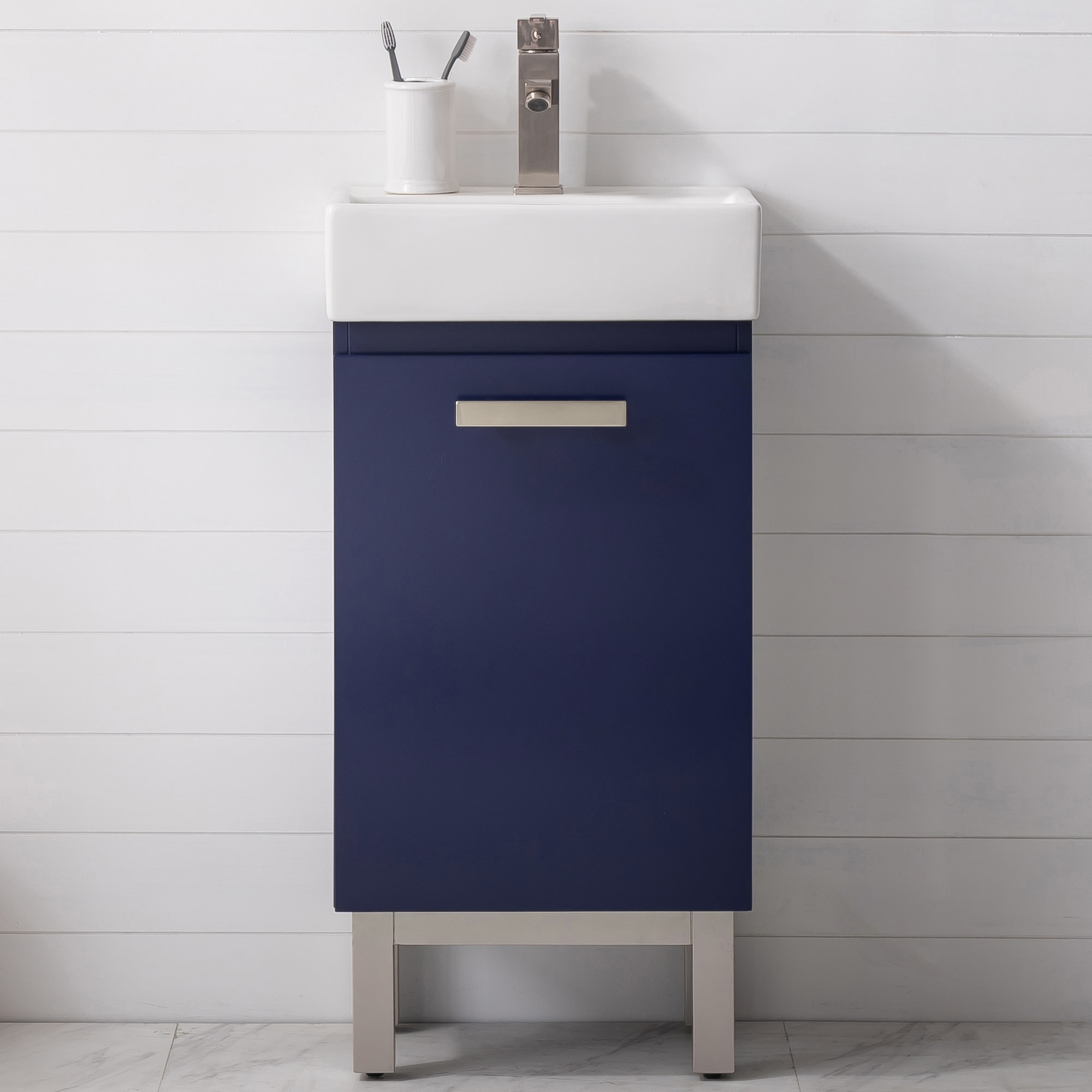 Design Element LS03-17-BLU Gracie 17-in Blue Single Sink Floating Bathroom Vanity with Blue Porcelain Top