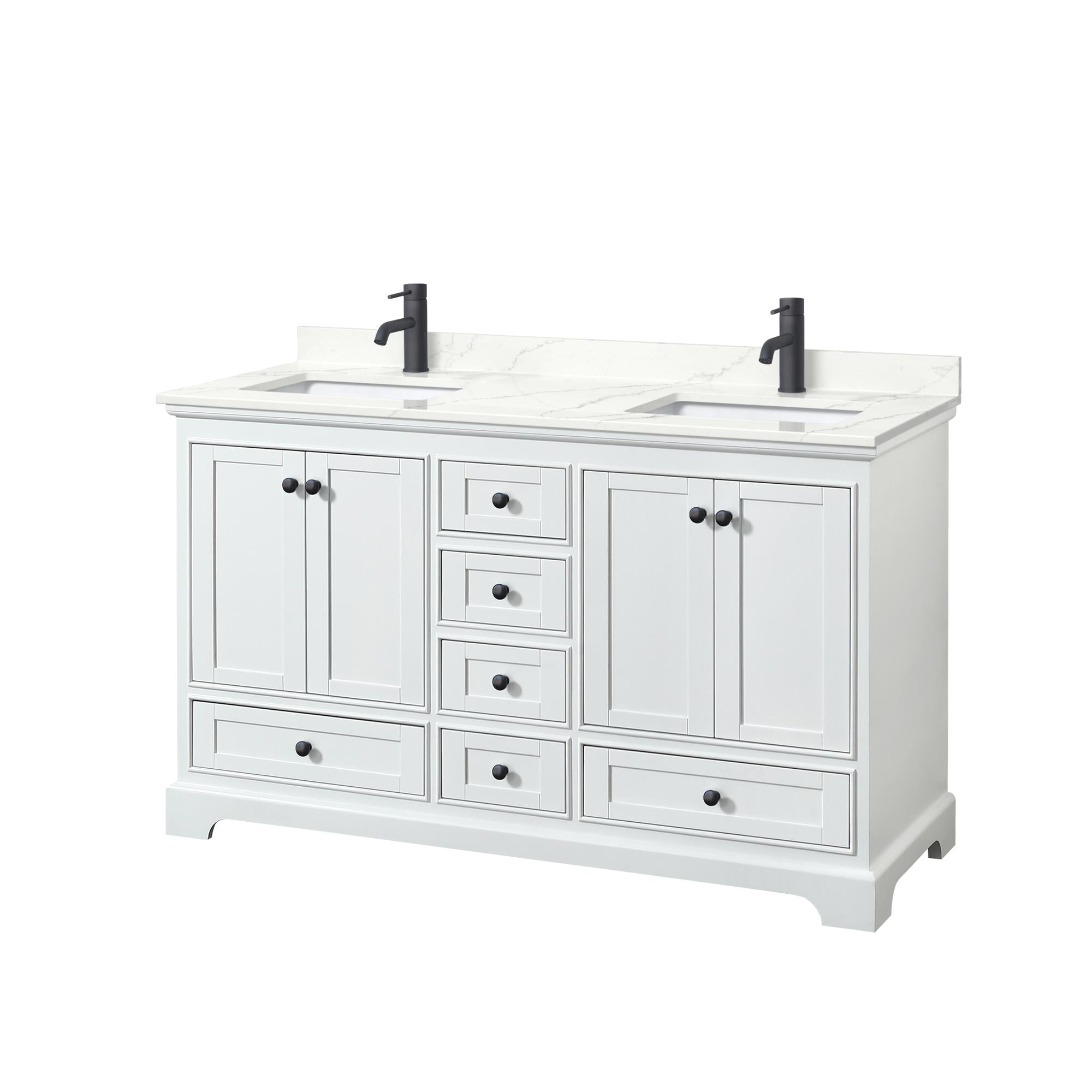 Wyndham Collection WCS202060DWBGTUNSMXX Deborah 60-in White Undermount Double Sink Bathroom Vanity with Giotto Quartz Top