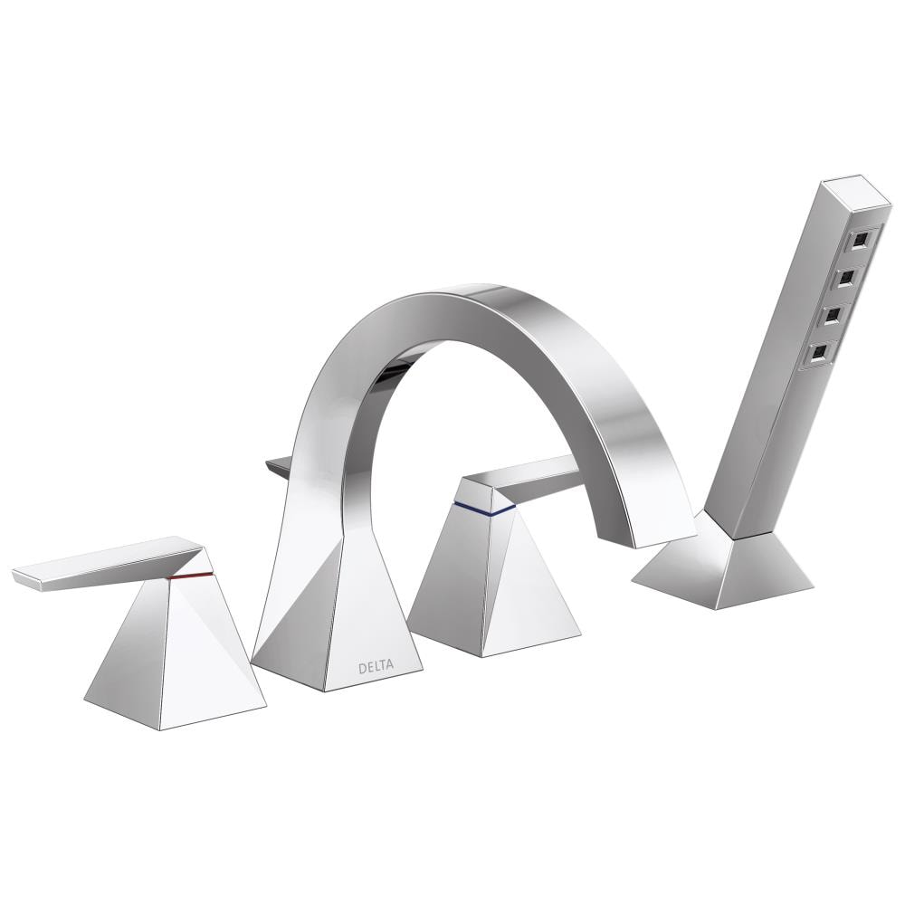 Delta T4746 Trillian Chrome 2-Handle Residential Deck-Mount Roman Bathtub Faucet with Hand Shower