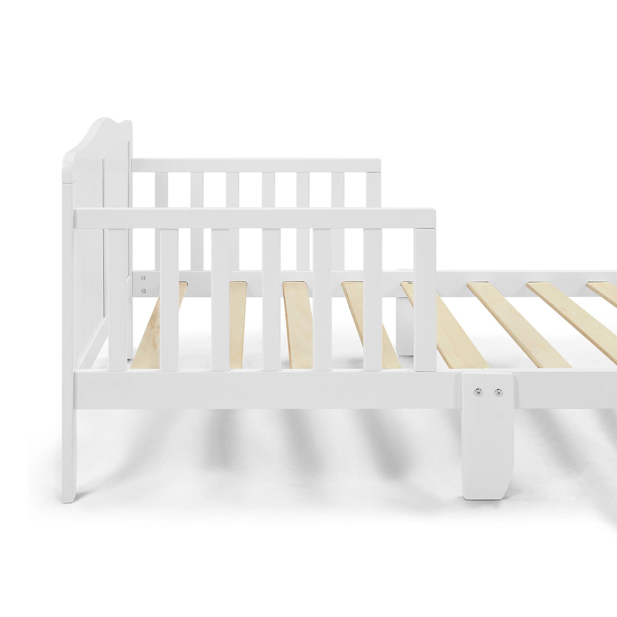 Yiekholo Contemporary White Toddler Bed with Built-in Guardrails, Solid ...