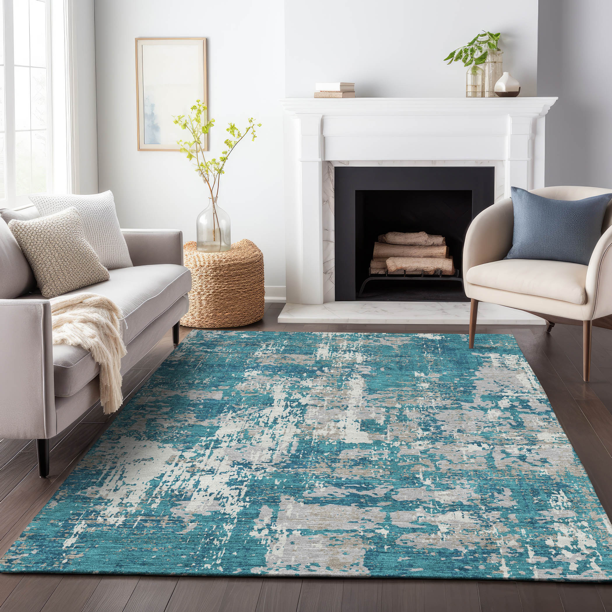 Addison Rugs ACN1008TE3X5 Chantille ACN1008TE 3 x 5 (ft) Polyester Teal Rectangular Indoor/Outdoor Geometric Machine washable Area rug