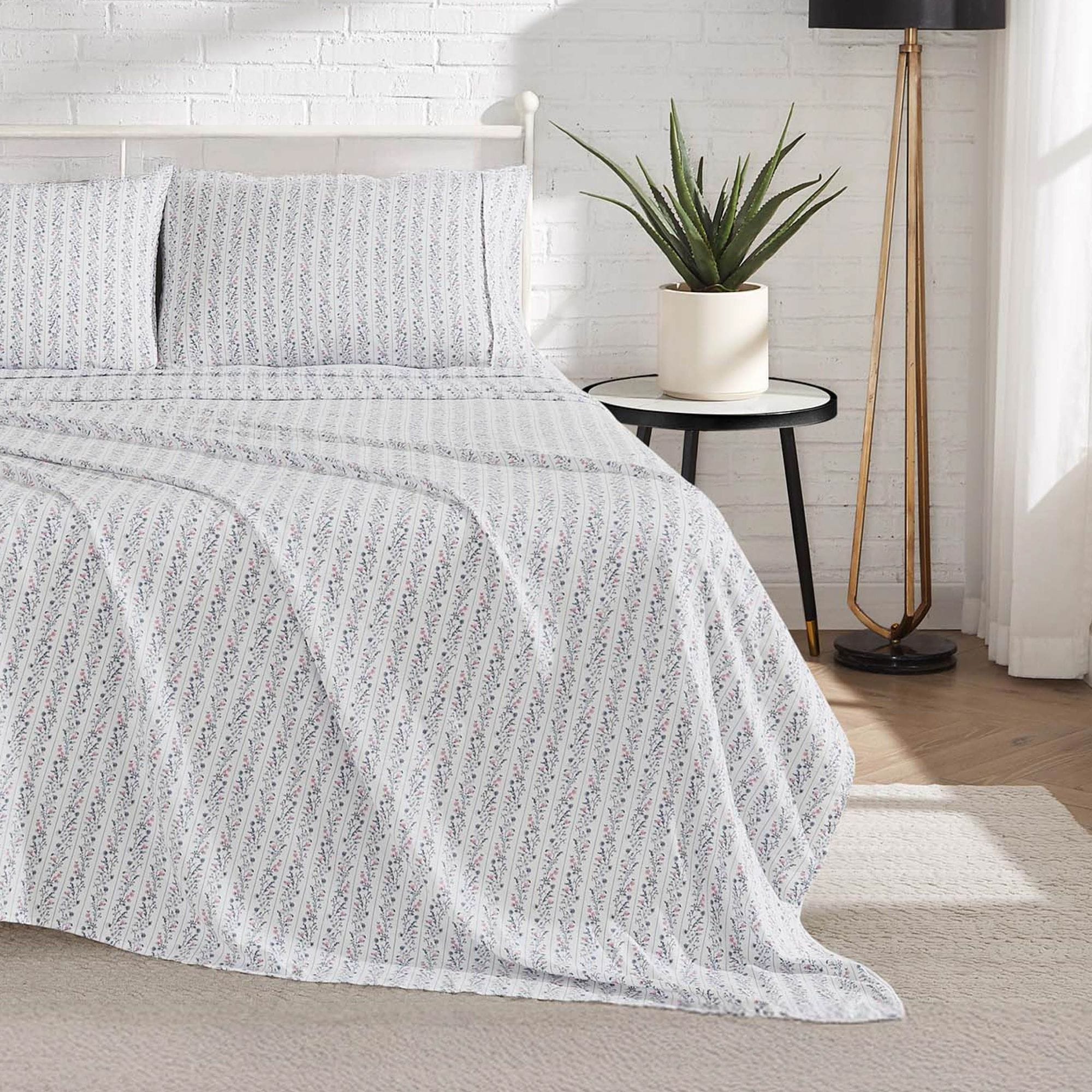 Lucky Brand  Printed Microfiber Symphony Striped Soft Blue 4-Piece Twin Sheet Set