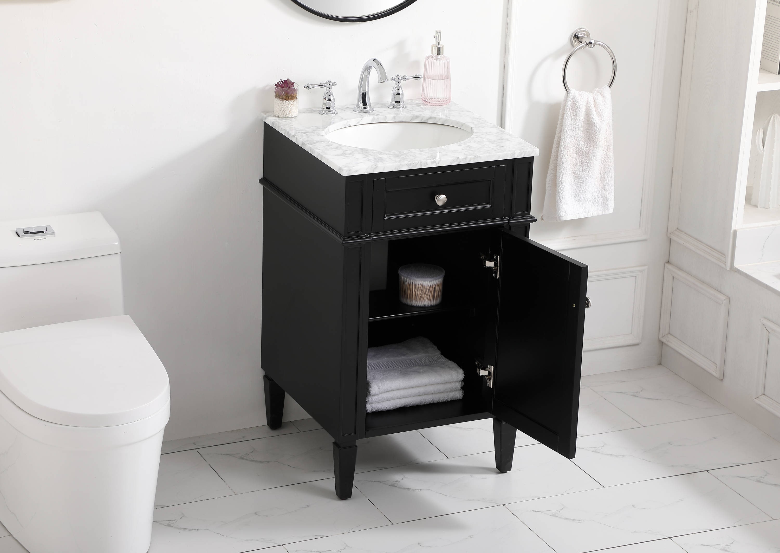 Black Marble Top Single Sink Vanity with Porcelain Basin