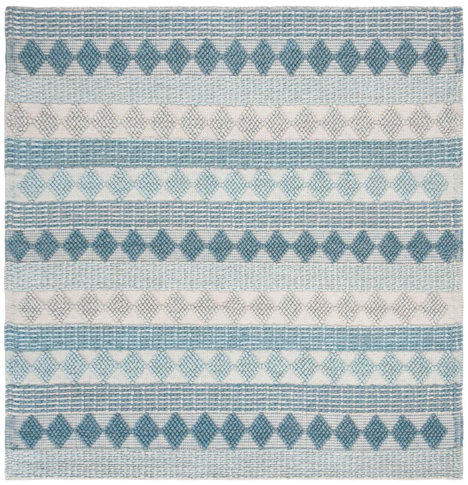 Safavieh NAT252M-6SQ Natura Foraker 6 x 6 (ft) Loomed Wool Blue/Ivory Square Indoor Abstract Coastal Area rug