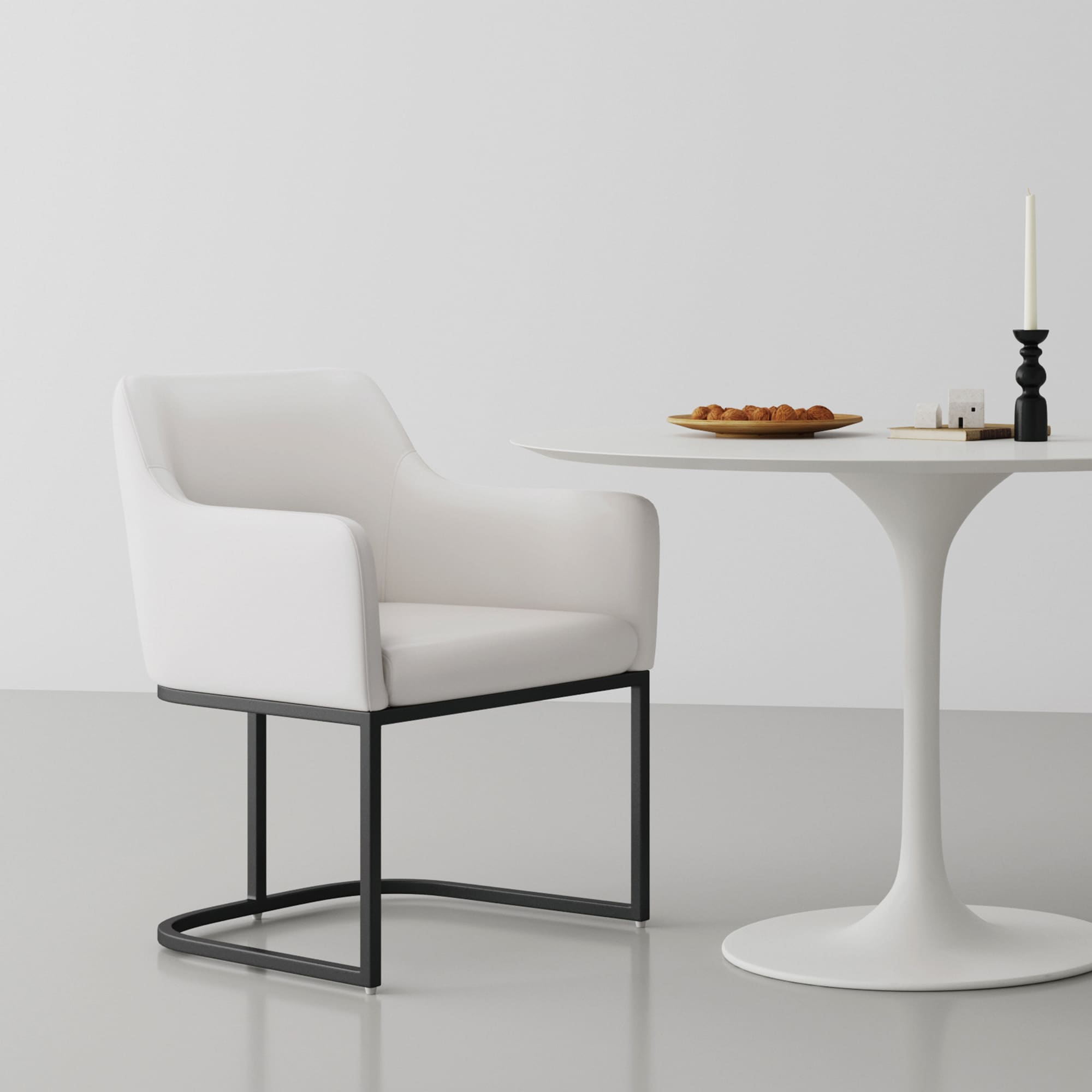 Manhattan Comfort DC056AR-CR Contemporary/Modern Faux Leather Upholstered Dining Arm Chair (Metal Frame)