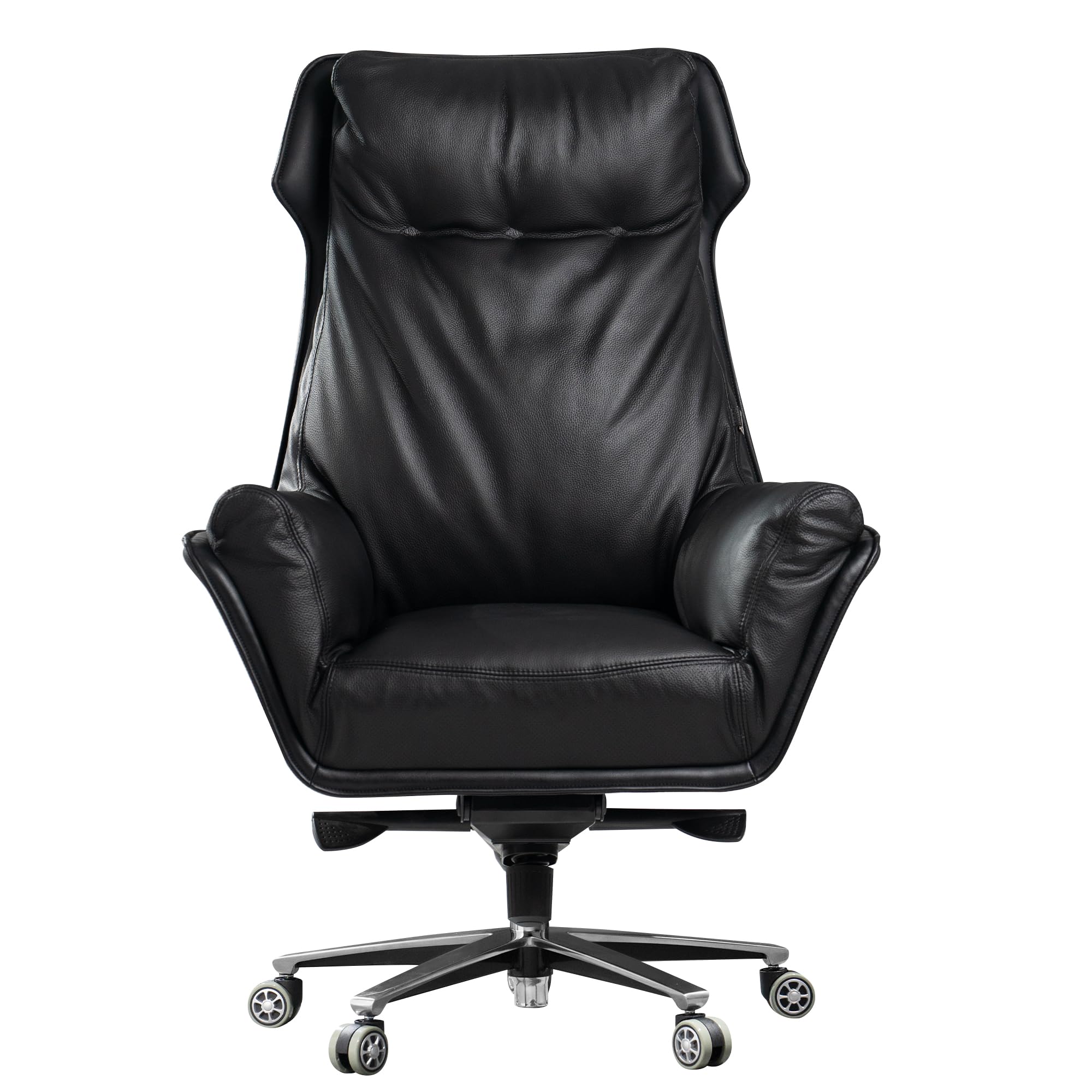 LTMATE LSGF03A004SF00 Black+Silver Base Contemporary Ergonomic Adjustable Height Swivel Leather Executive Chair