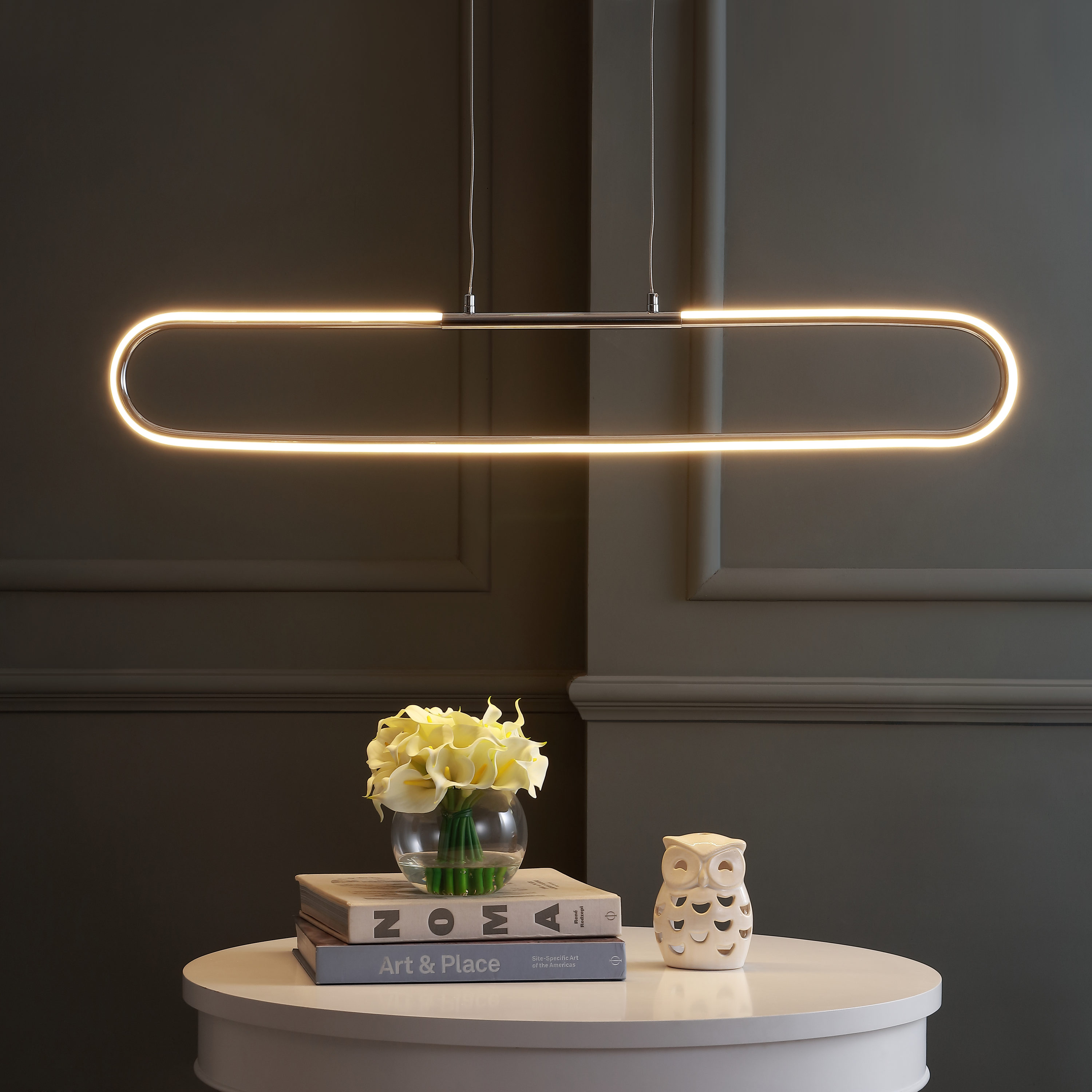 JONATHAN  Y JYL7021A Ned 39" Dimmable Adjustable Integrated Minimalistic Chrome Modern/contemporary Linear Integrated LED Large Hanging Pendant light