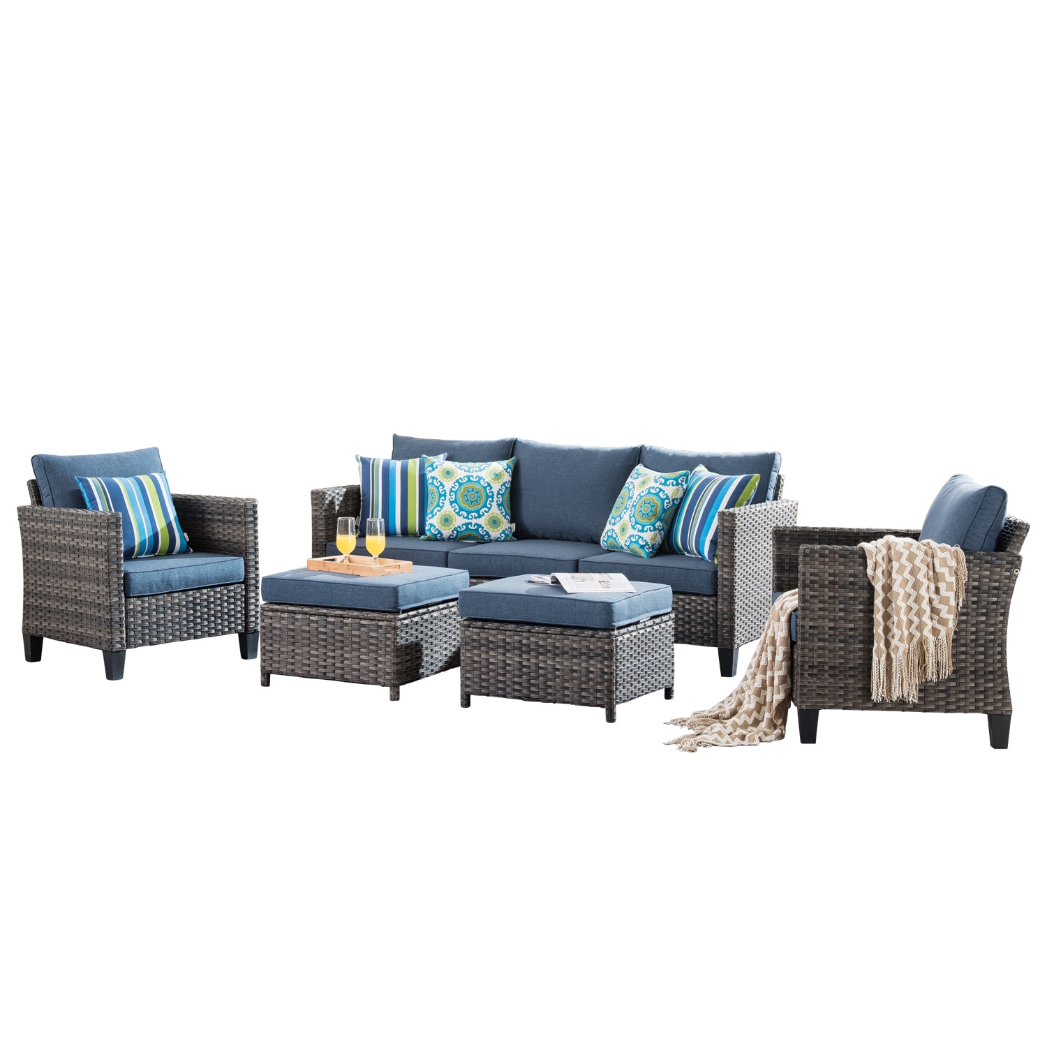 Amazon.com: Furniwell Patio Outdoor Furniture Set 4 Pieces Porch Wicker  Chairs Sets Rattan Balcony Sofa Conversation Set for Backyard Lawn  Pool(Grey and Beige) : Patio, Lawn & Garden