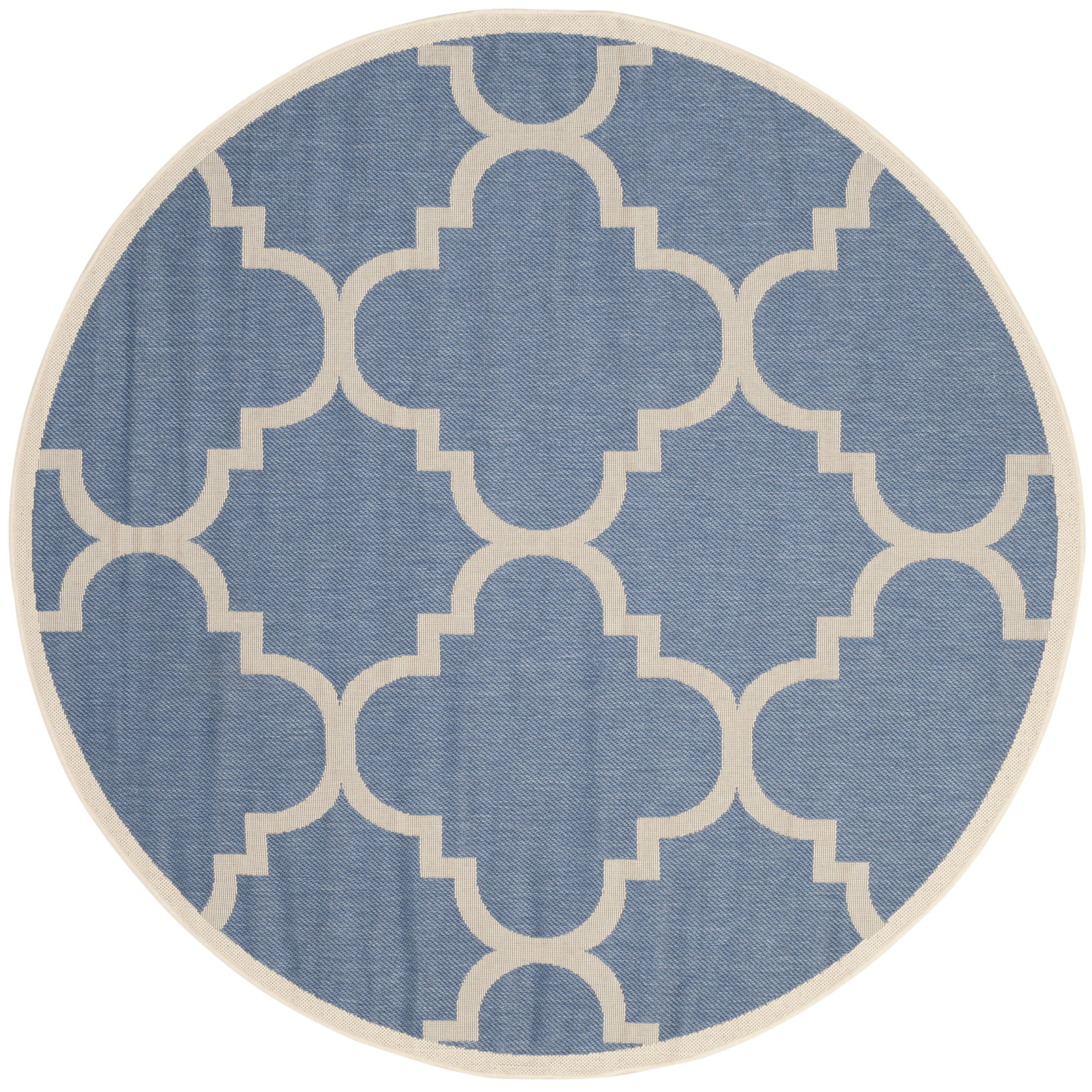Safavieh CY6243-243-8R Courtyard Lihue 8 x 8 (ft) Loomed Polypropylene Blue/Beige Round Indoor/Outdoor Geometric Coastal Area rug