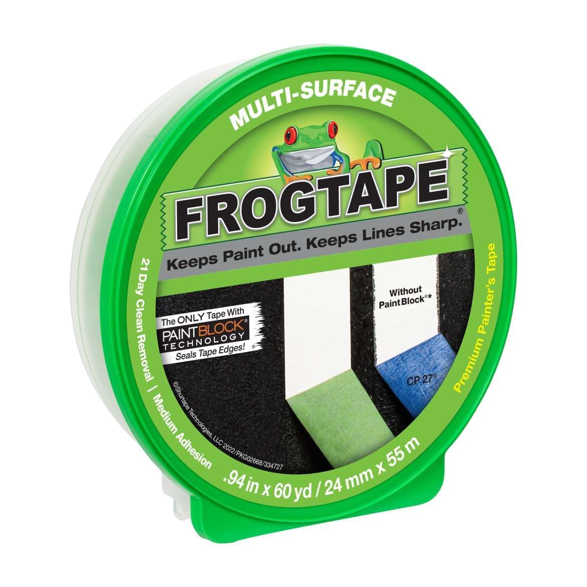 FrogTape  Multi-Surface Painter's Tape with PaintBlock 0.94 in x 60 yd Medium Adhesion Green