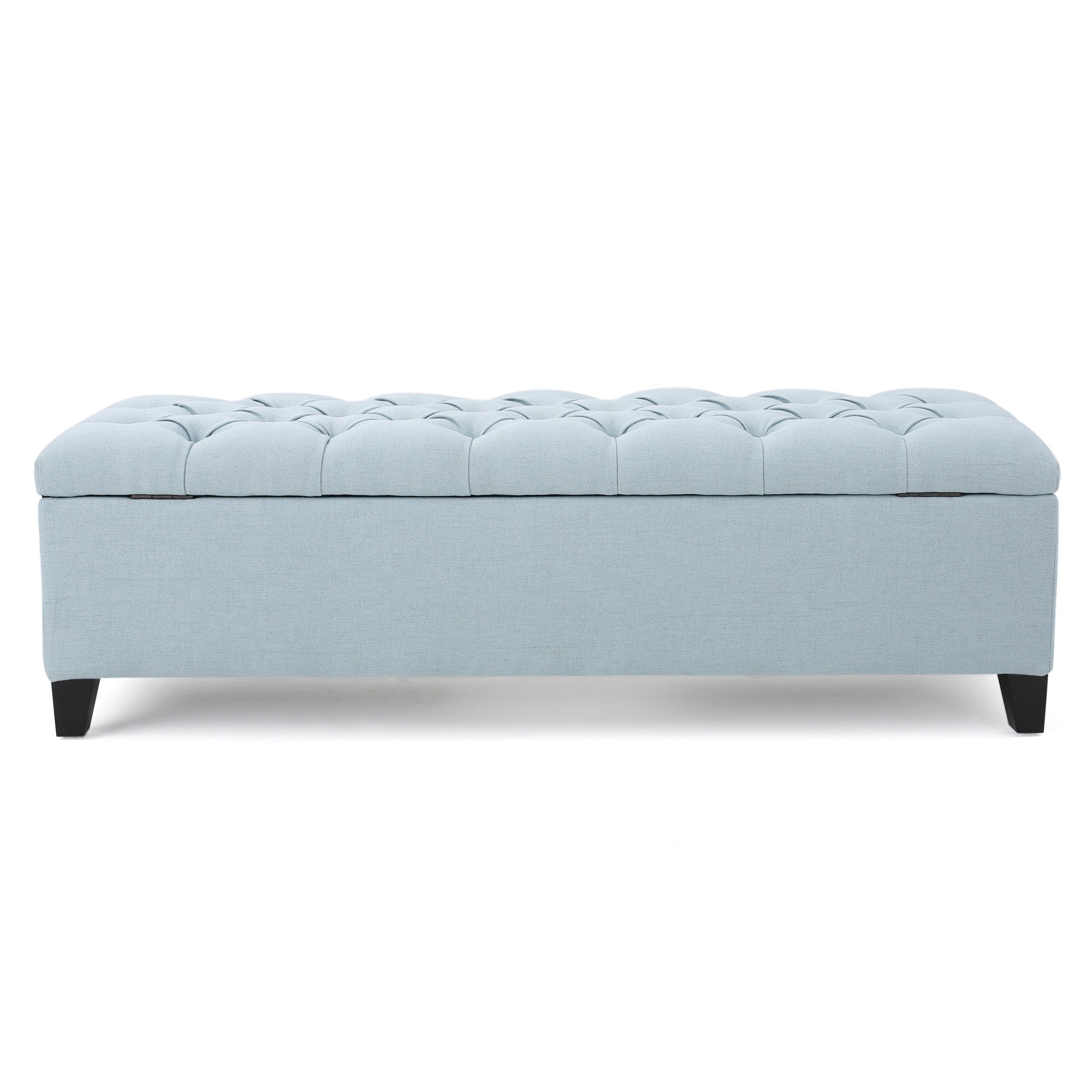 Light Blue Button-Tufted Upholstered Storage Ottoman Bench