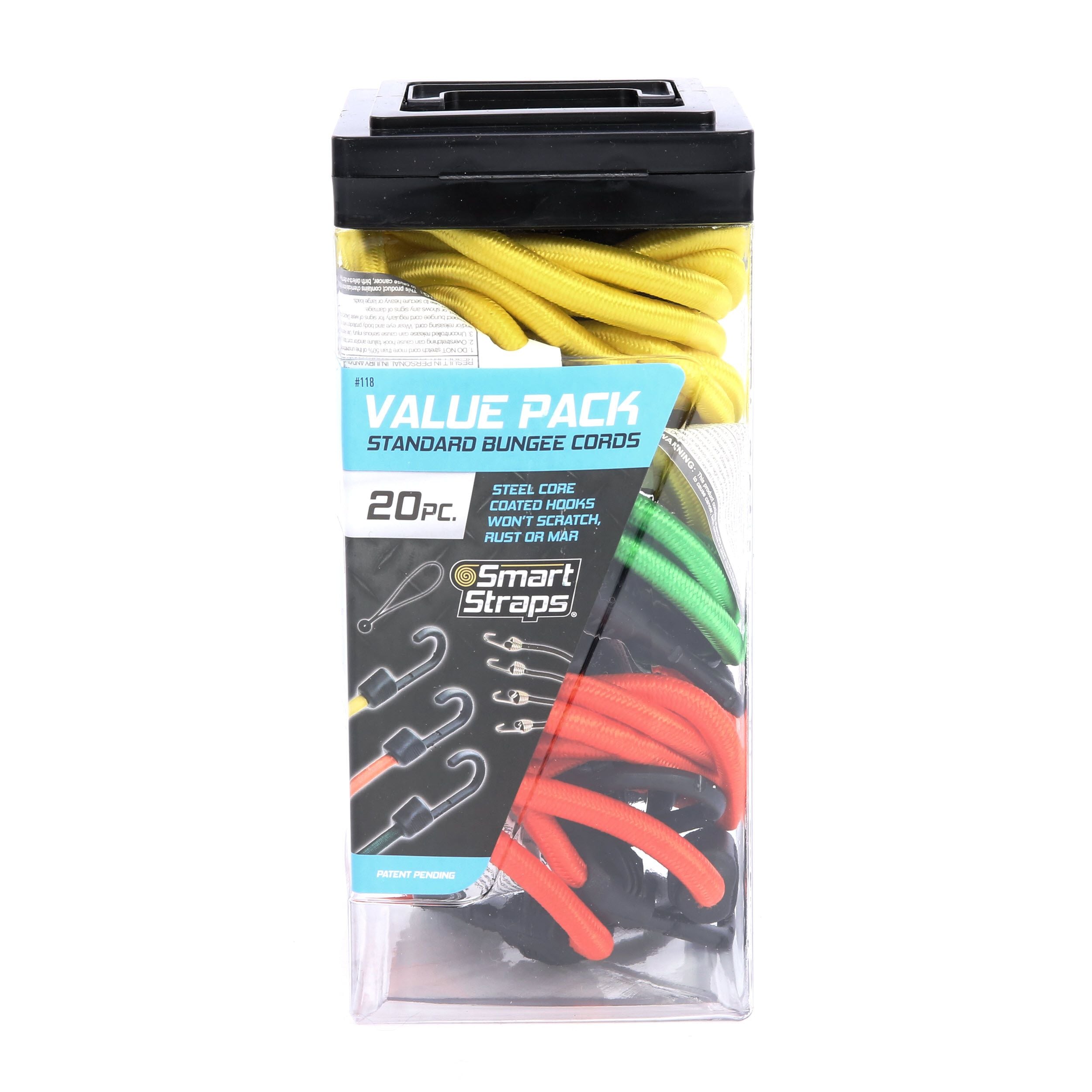 20-Piece Value-Pack Assortment Stretch-Cable Strap Steel-Hook Bungee-Cord Set 