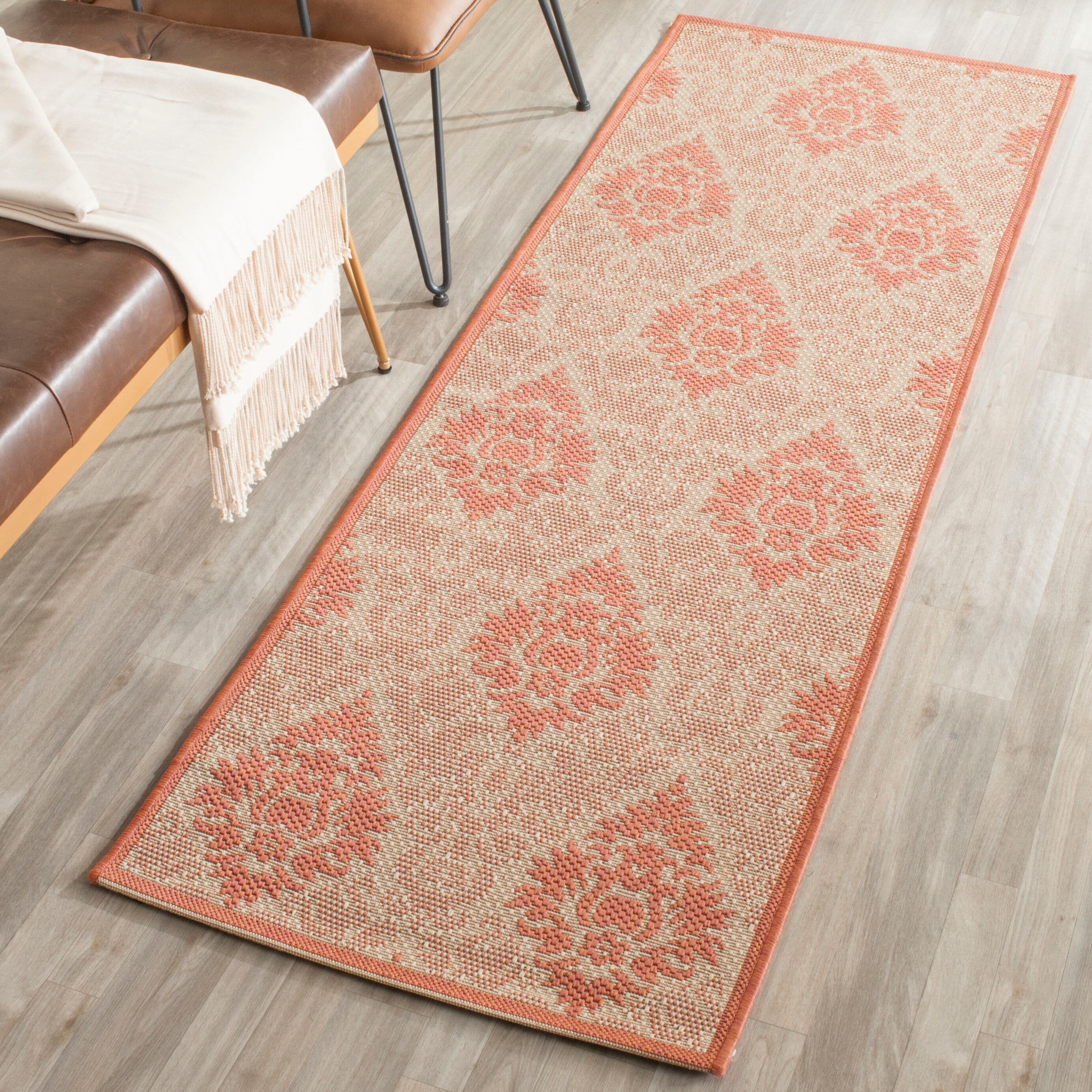 Safavieh CY2714-3201-27 Courtyard Harnesk 2 x 7 (ft) Loomed Polypropylene Natural/Terra Rectangular Indoor/Outdoor Damask Coastal Runner rug