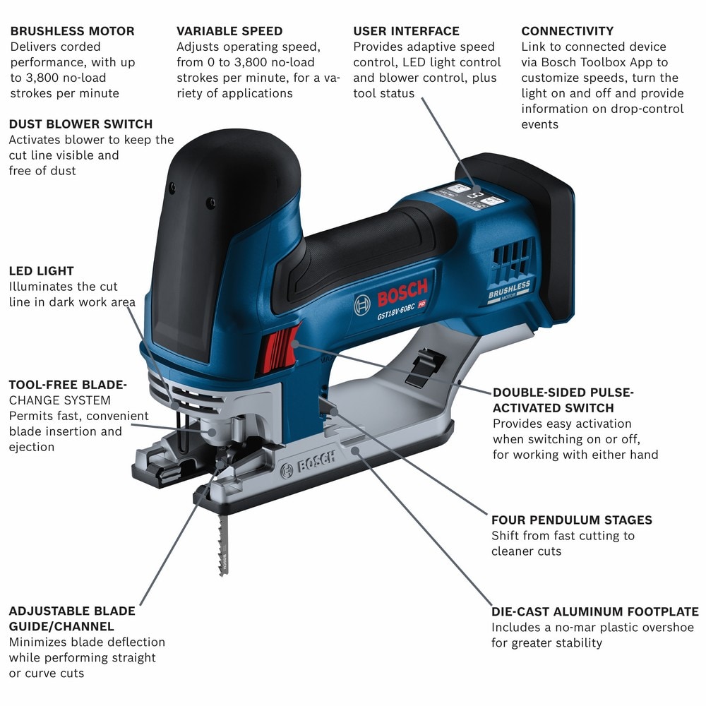 Bosch 18-volt Brushless Variable Keyless Cordless Jigsaw (Bare Tool) GST18V-60BCN Sansujyuku sansujyuku.com