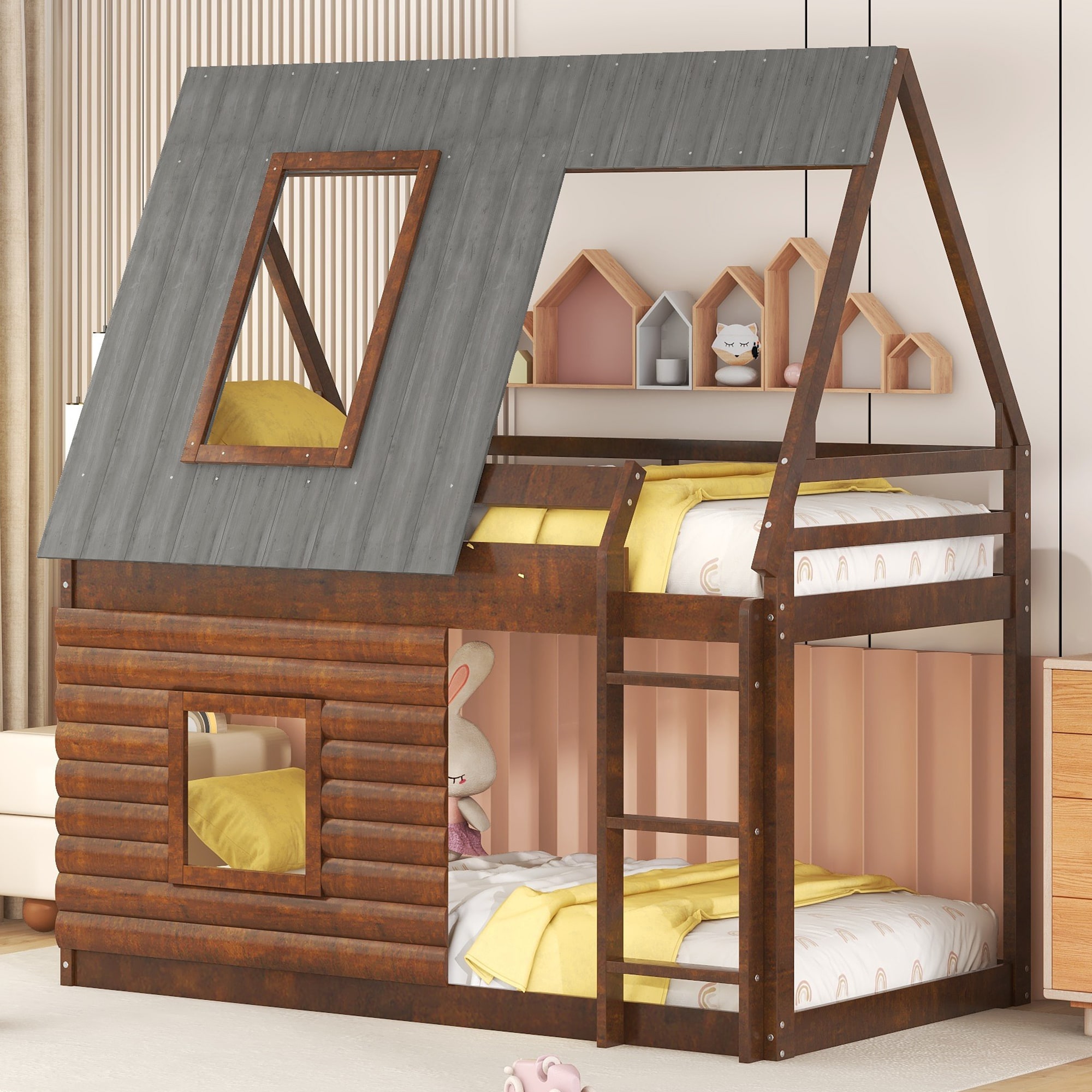 Qualler BKM292540J Brown Twin over twin Bunk Bed