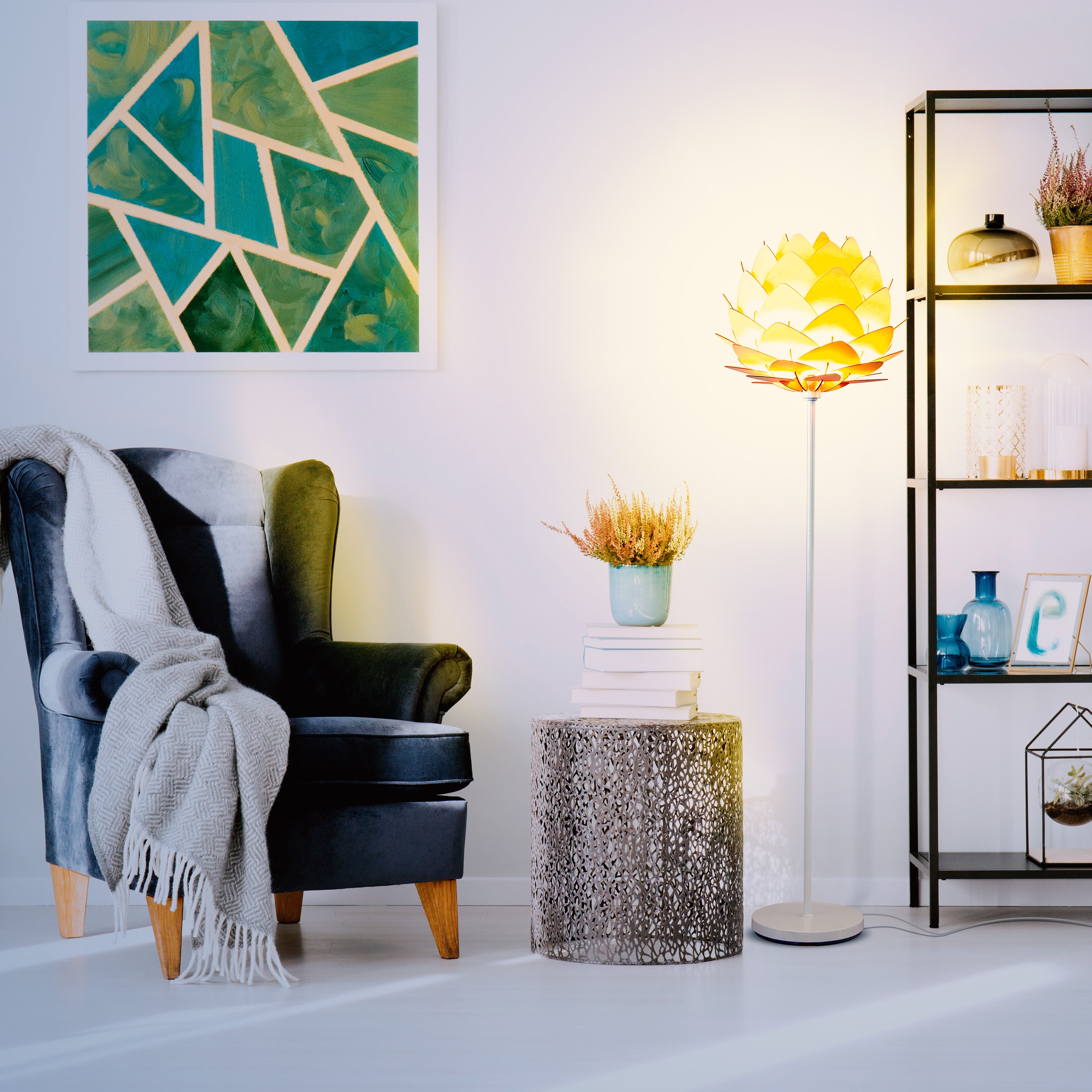 White 66" Torchiere Floor Lamp with Google Assistant for Kids