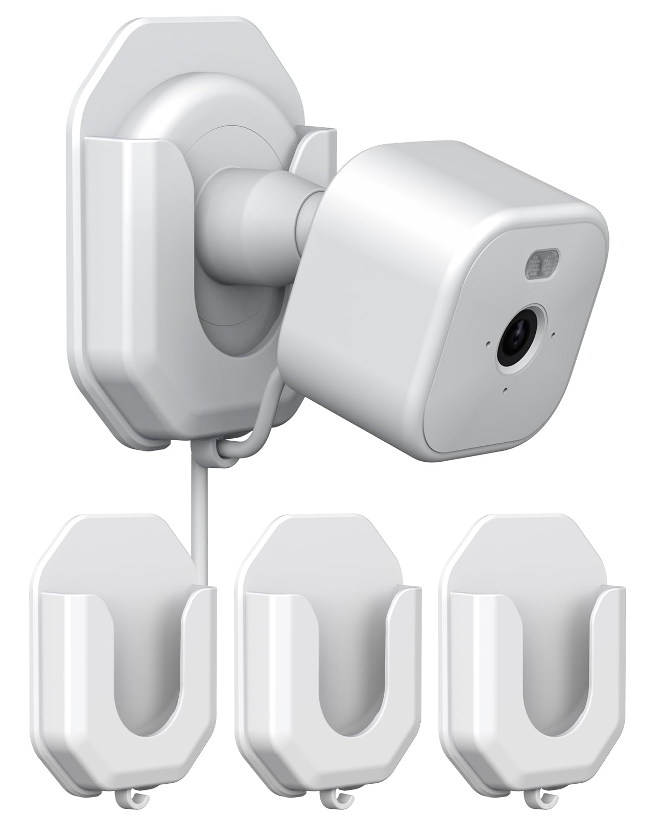 AKSCYZM  3 pack Adhesive Wall Mount Bracket for Mini and Indoor Cameras No Drill No Screws Easy Install Adjustable Angle White Wire Management