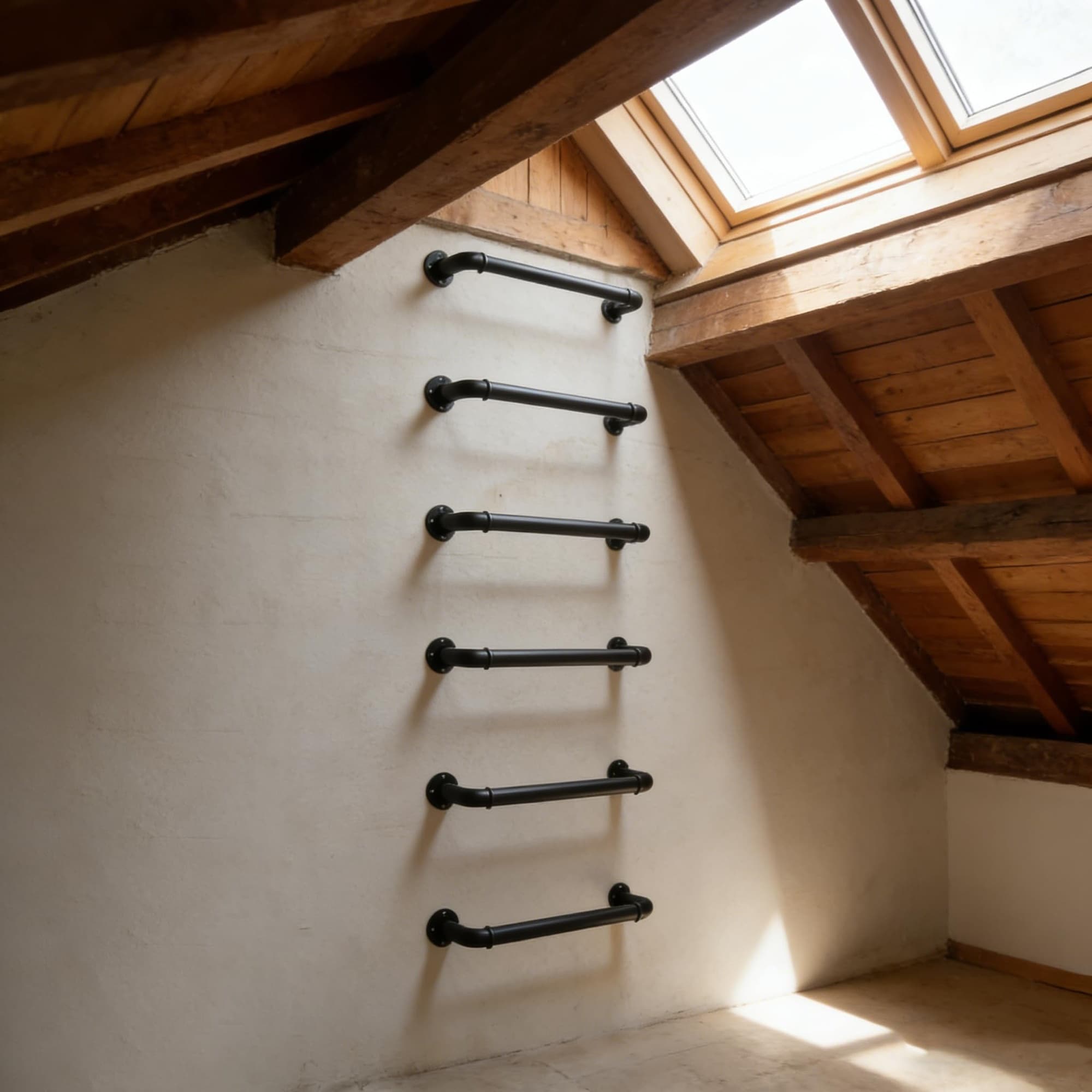 Vrbgify 4 Step Black Cast Iron Attic Loft Ladder Adjustable Height Wall ...