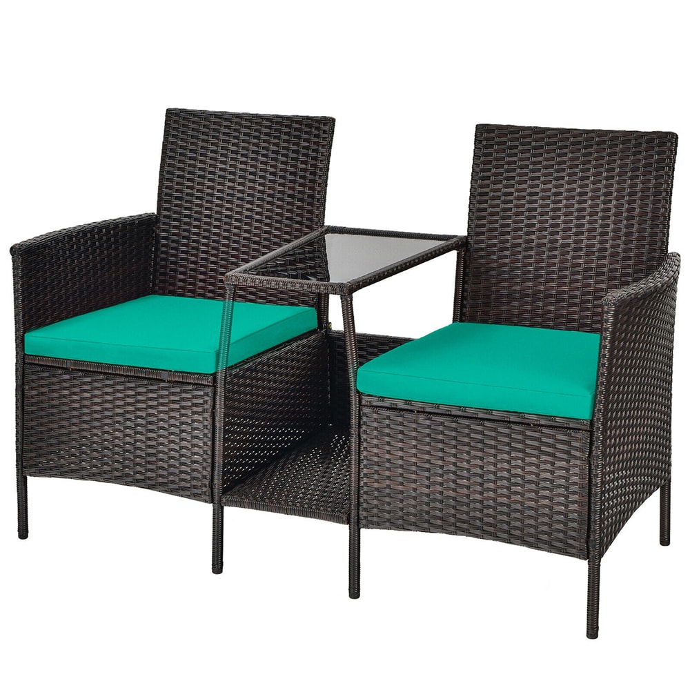 Sunrinx MG51-37-XH Rattan Patio Conversation Set with Blue Cushions