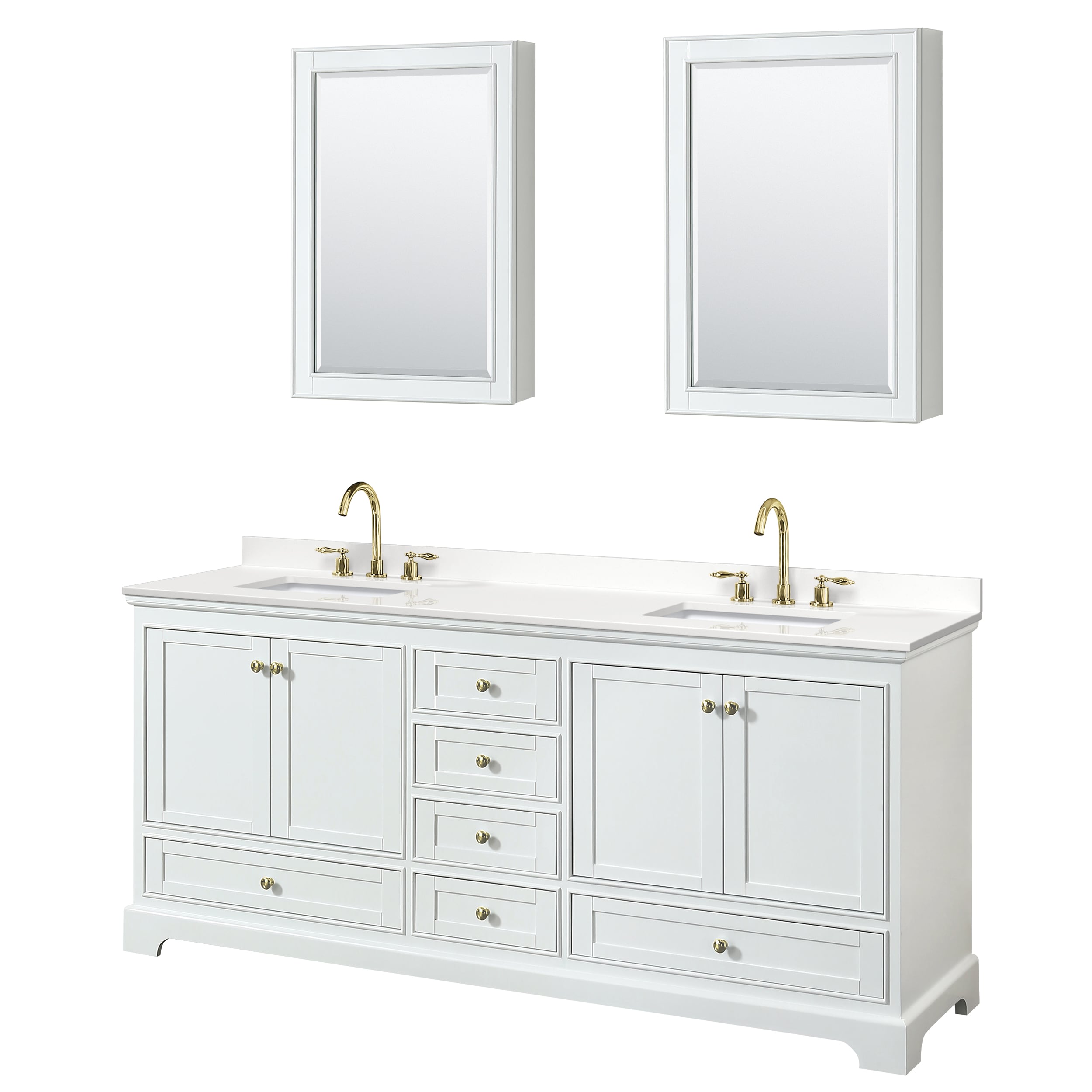 Wyndham Collection WCS202080DWGWQUS3MED Deborah 80-in White Undermount Double Sink Bathroom Vanity with White Quartz Top (Mirror Included)