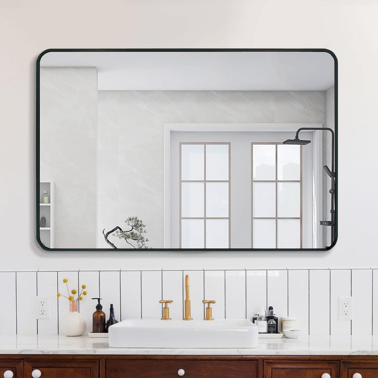 AAZJ JHR-MR3430BK 30-Inches x 40-Inches Beveled Rectangle Bathroom Vanity Mirror ( black )