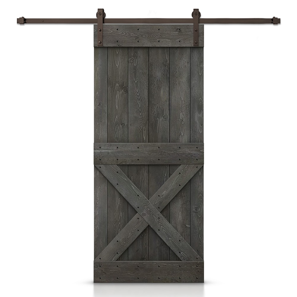 CALHOME 26-in x 84-in Carbon Gray Knotty Pine Wood Solid Core Barn Door ...