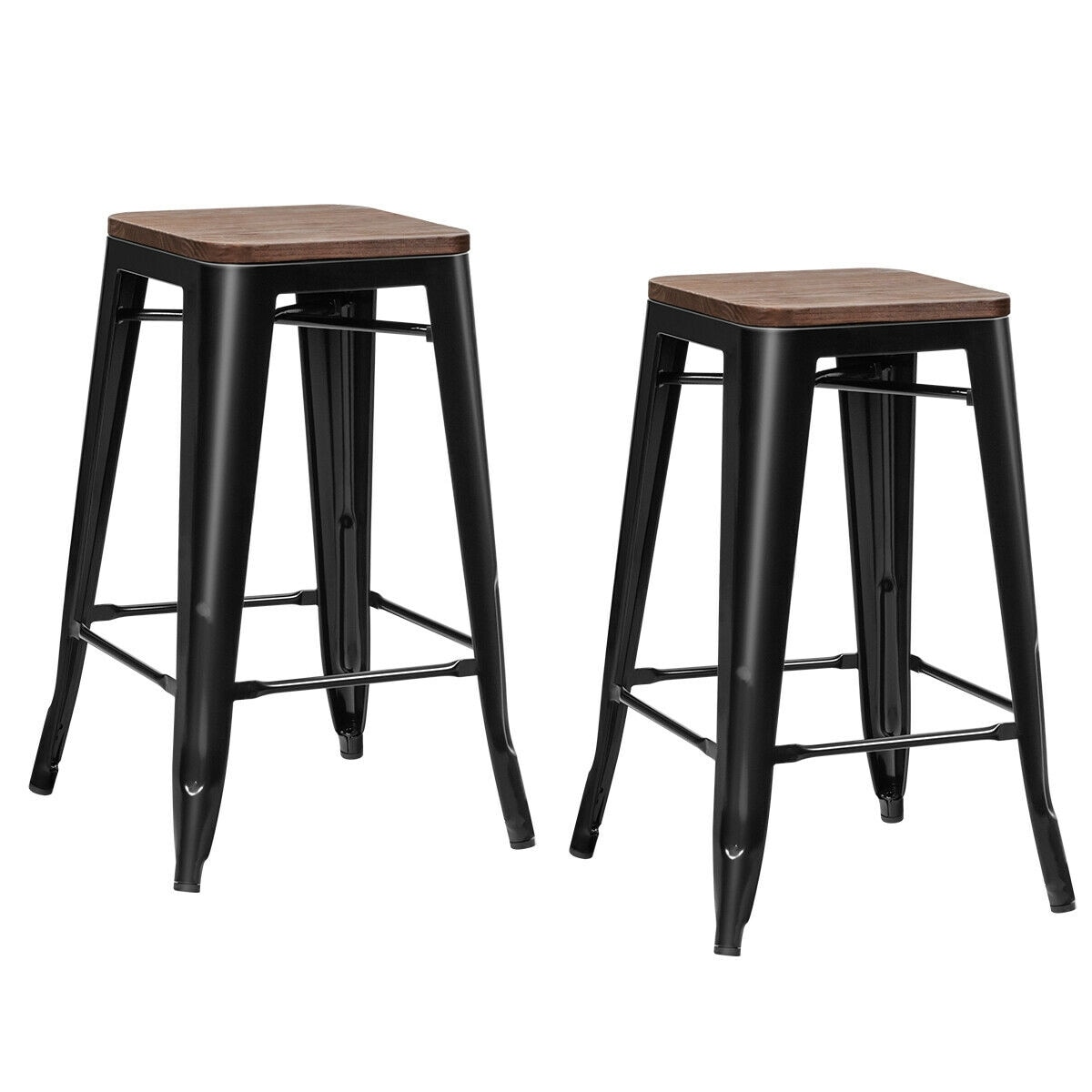 CASAINC WF-HW66692BK-2-LA Set of 2 Black 26-in H Counter height Stackable Metal Backless Bar Stool
