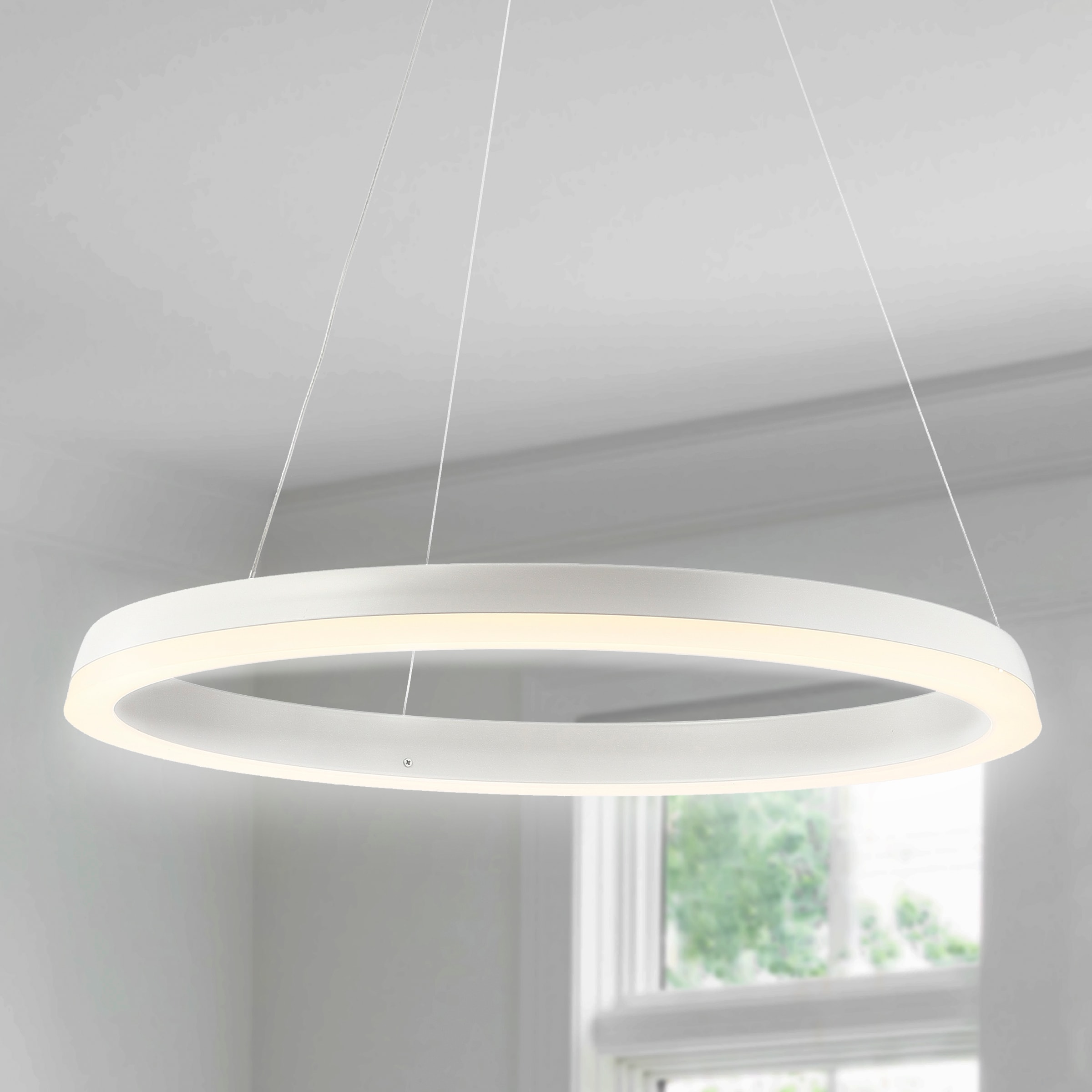 JONATHAN  Y JYL7200A Baxter 23.5" Alumnimum Integrated Matte White Modern/contemporary Geometric Integrated LED Large Hanging Pendant light