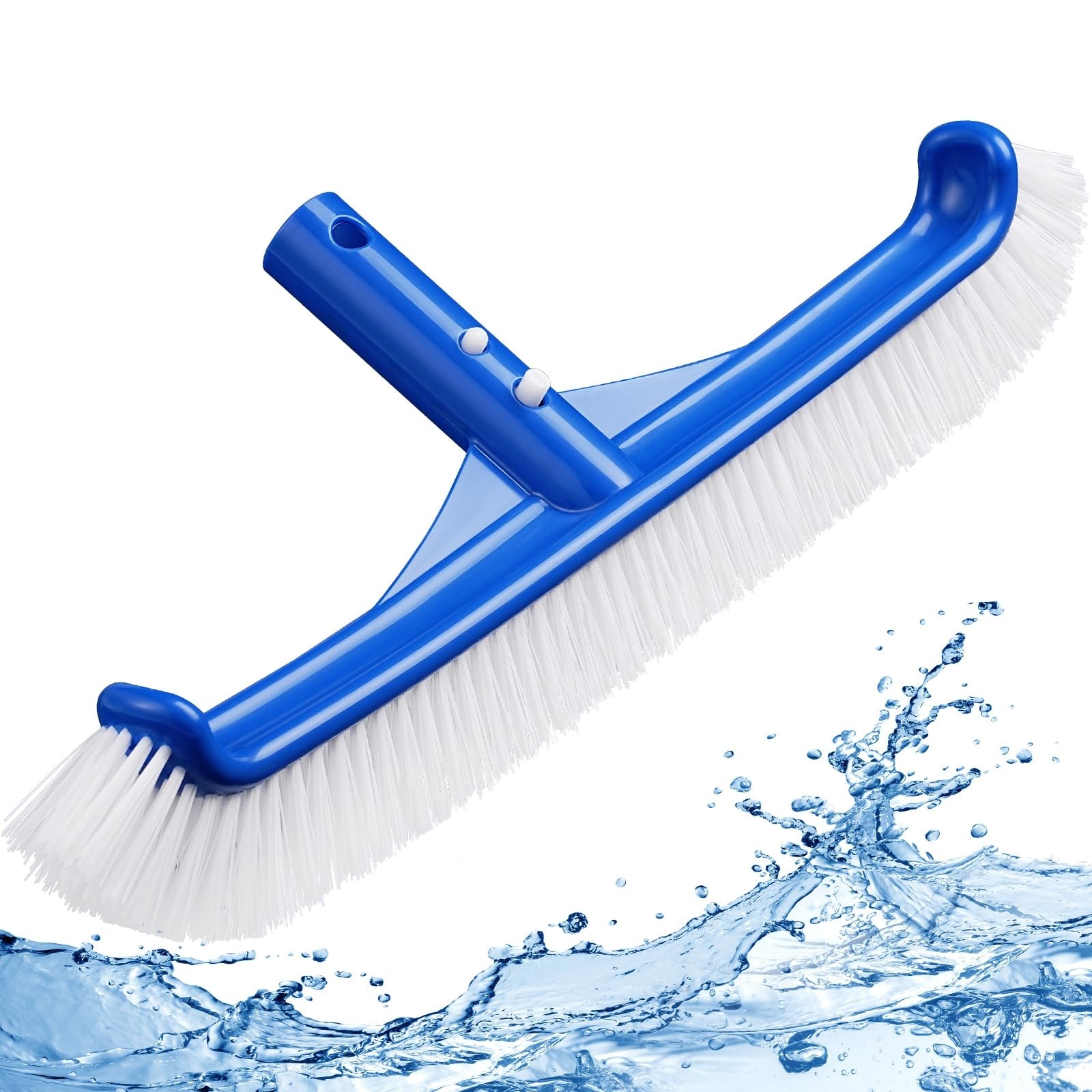 Justincity  18 Inch Pool Brush Head for Inground Pools with Strong Nylon Bristles Curved Ends EZ Clip Fits Standard Poles Cleans Walls Tiles