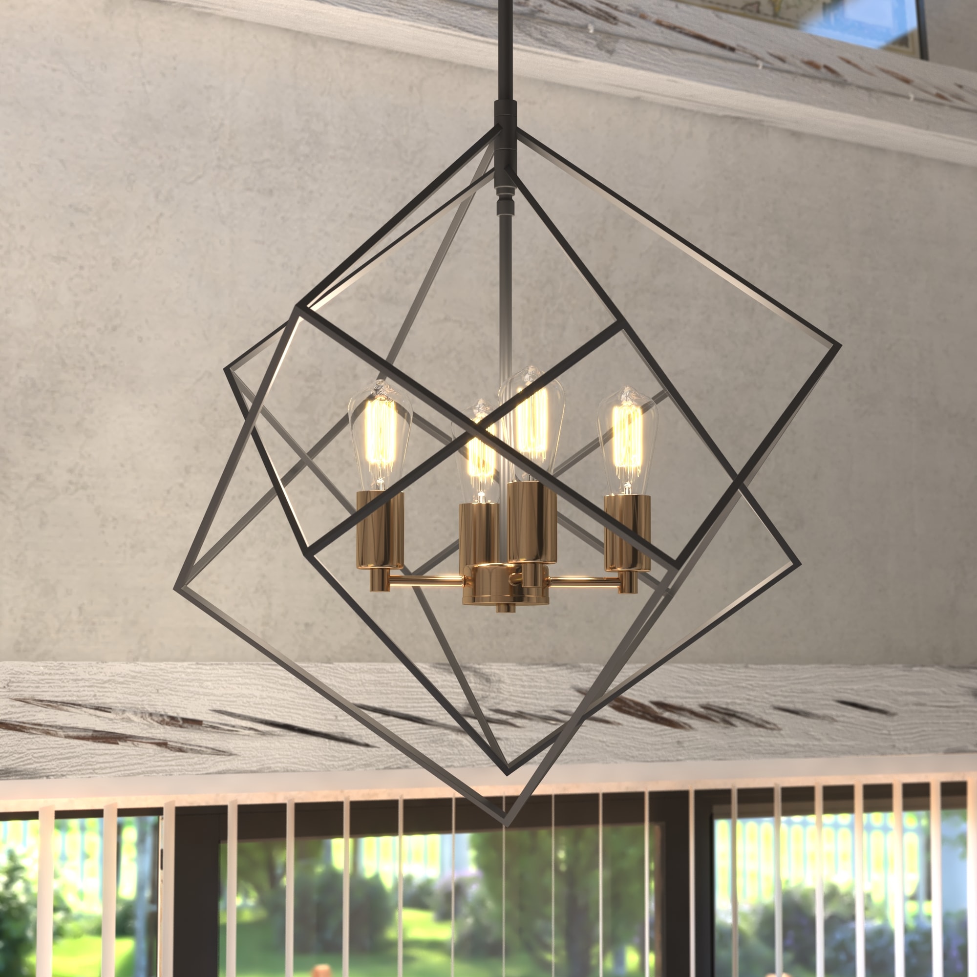 Cascadia P0307 Rad 4 -Light Black and Natural Brass Mid-century Geometric Large Hanging Pendant light