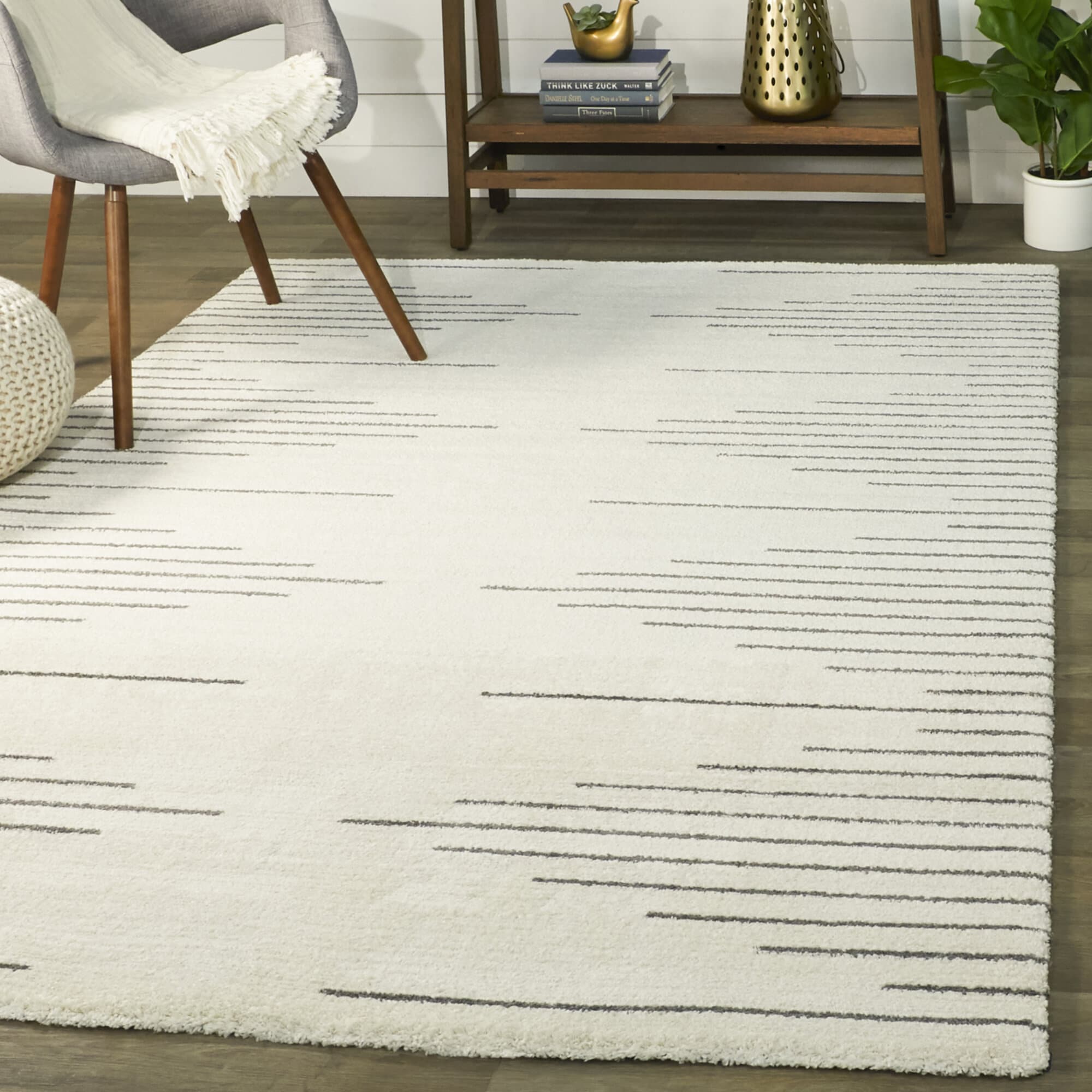 Balta 3121980 4 x 5 (ft) Polyester/Polypropylene Cream Rectangular Indoor Stripe Mid-Century Modern Area rug