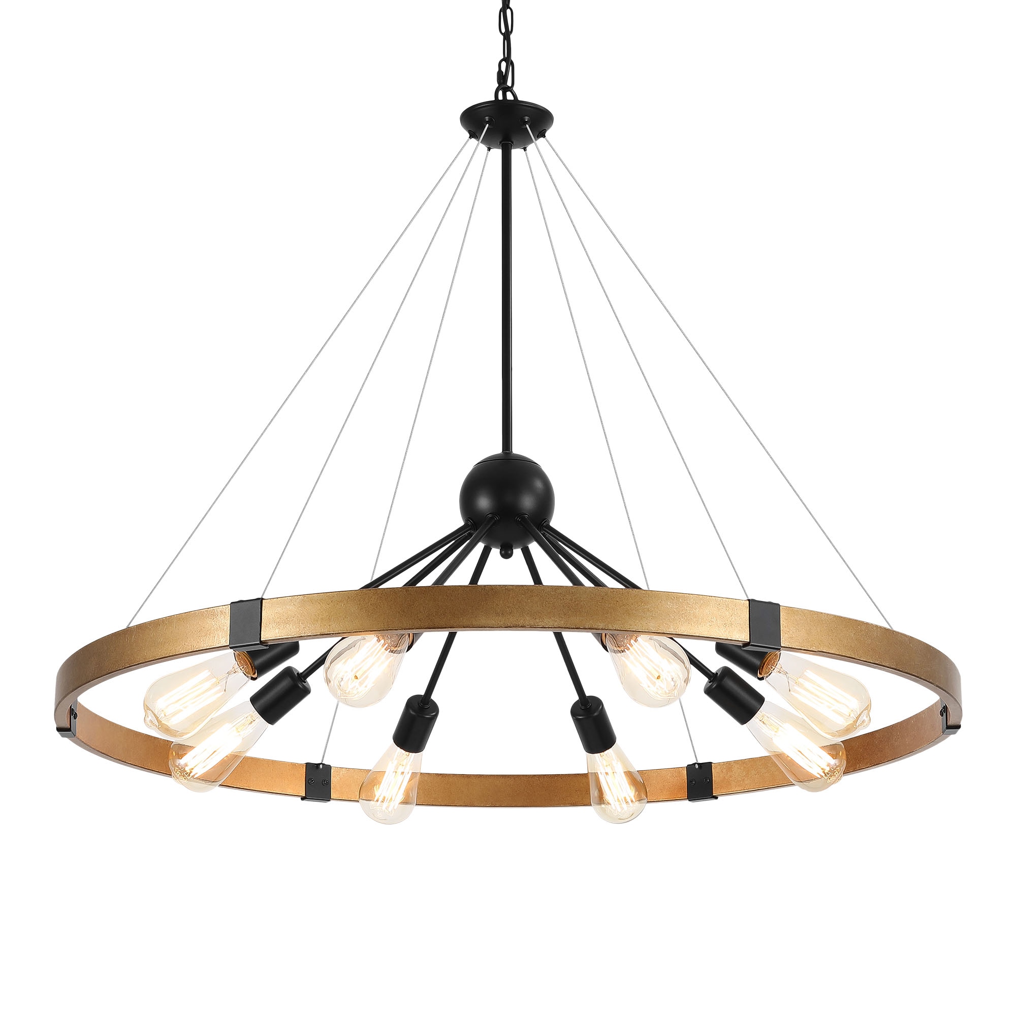 LamQee 06FTL0265AGD Wagon Wheel Chandelier 8 -Light Antique Gold Farmhouse For Use in Bedrooms, Dining Rooms, Foyers, Kitchens, Living Rooms Chandelier